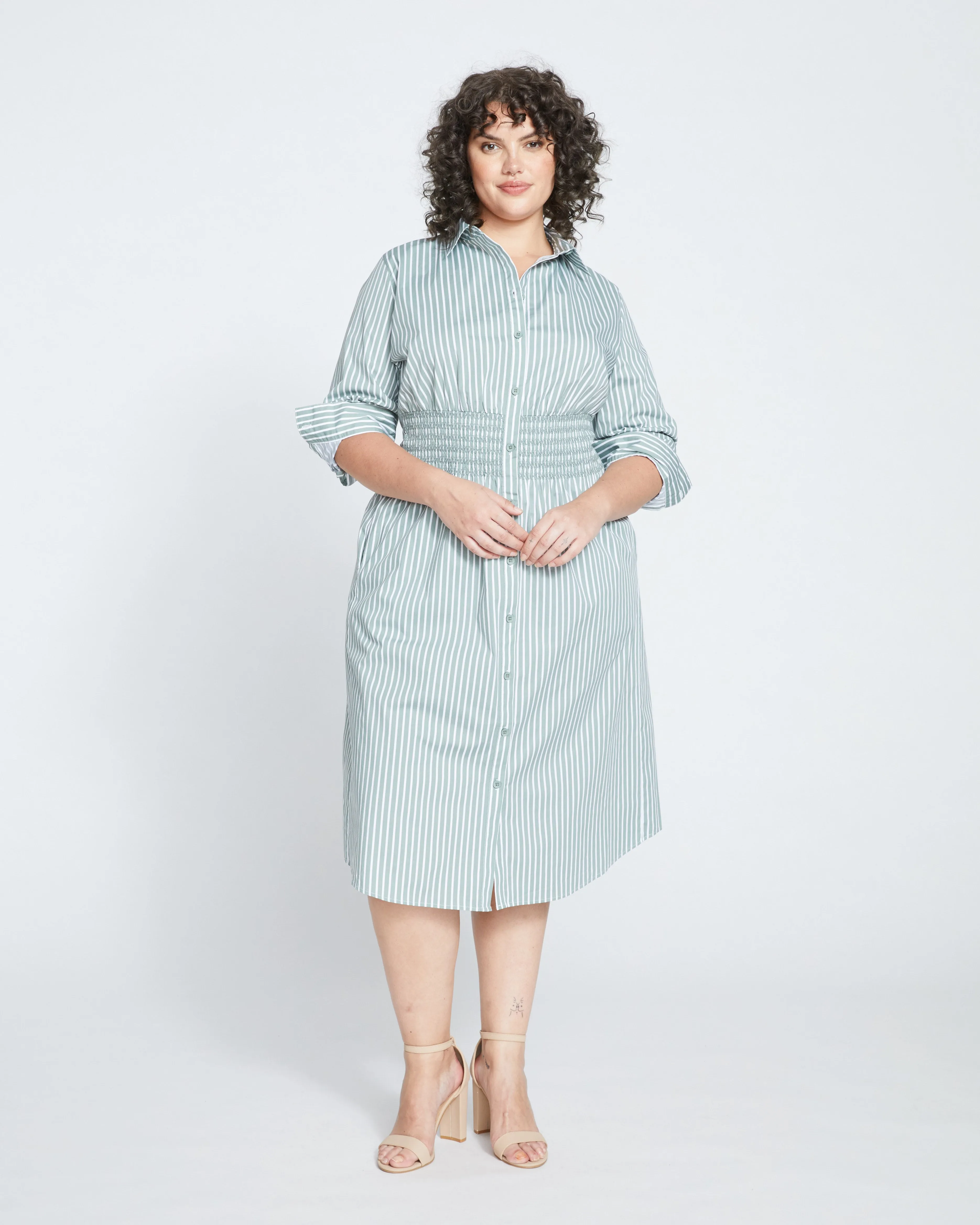 Hamptons Smocked Shirtdress - Sage/White sold by Universal Standard product image thumbnail 2