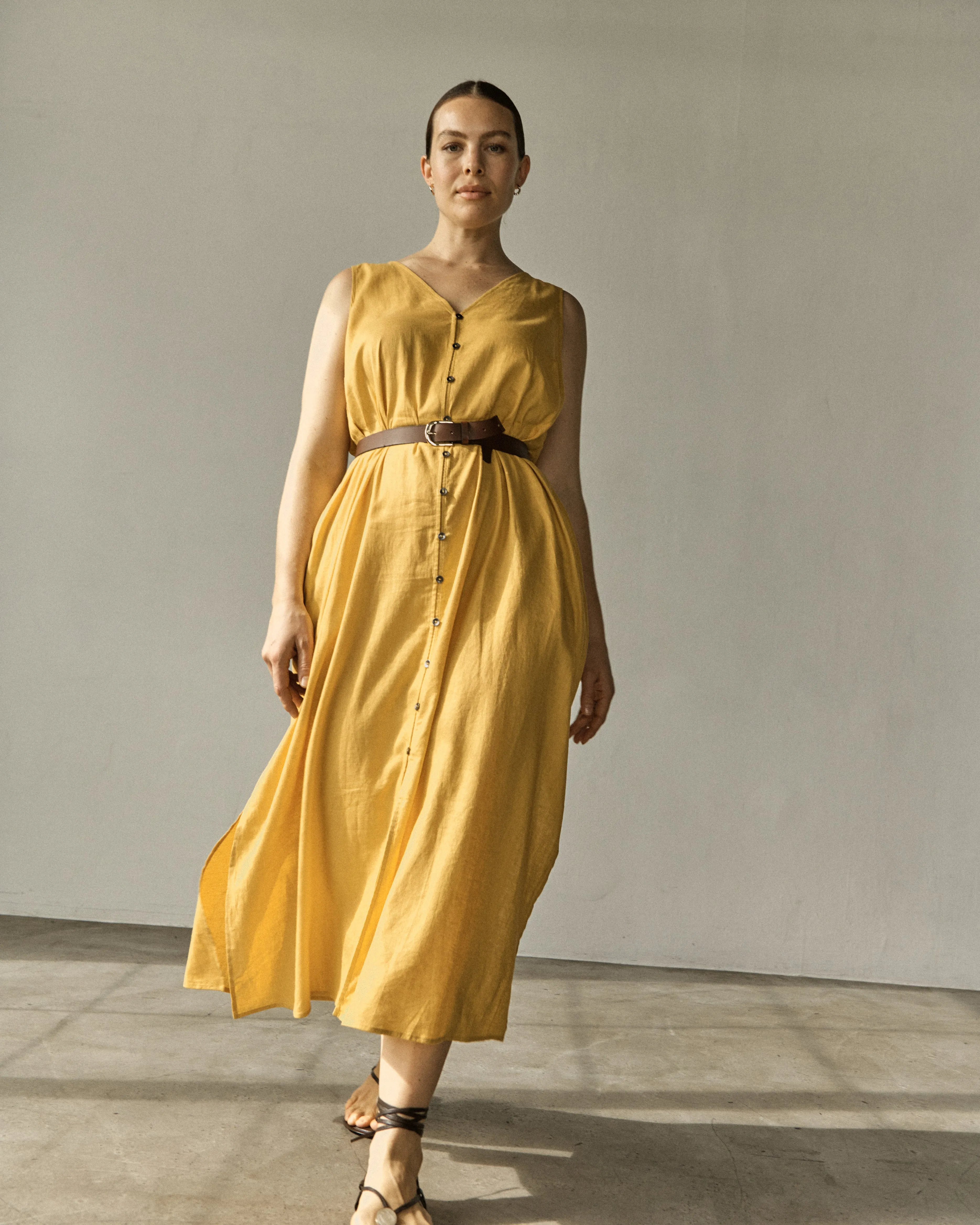 Islet Button-Down Linen Maxi Dress - Golden Hour sold by Universal Standard
