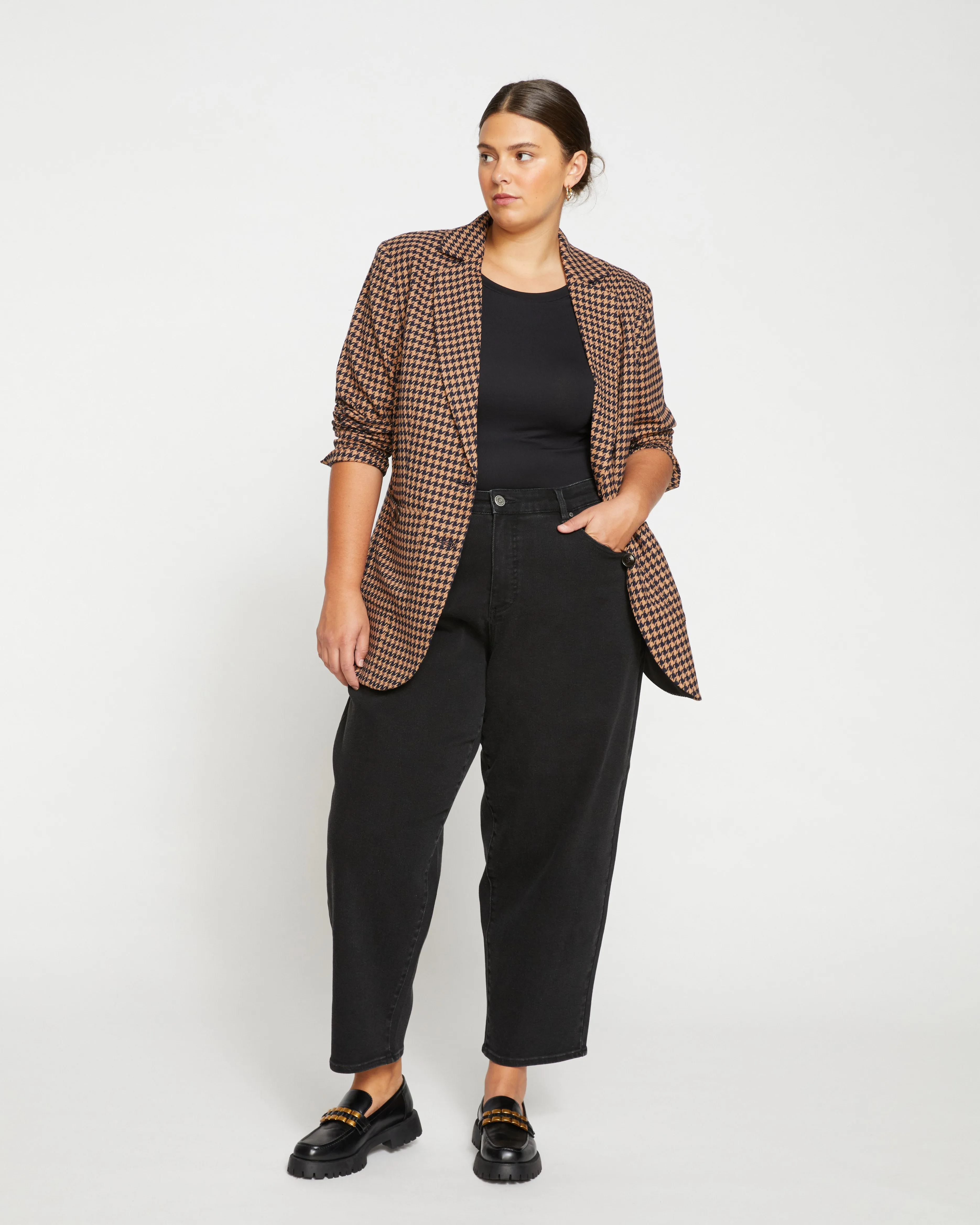 Lou High Rise Barrel Leg Jeans - Broken Black sold by Universal Standard