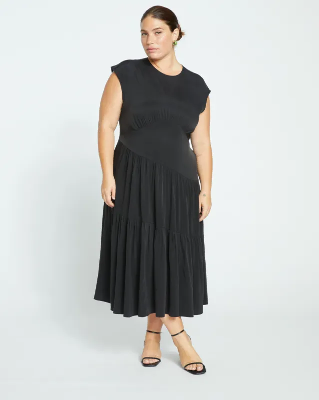 Paloma Tiered Cupro Dress - Black sold by Universal Standard
