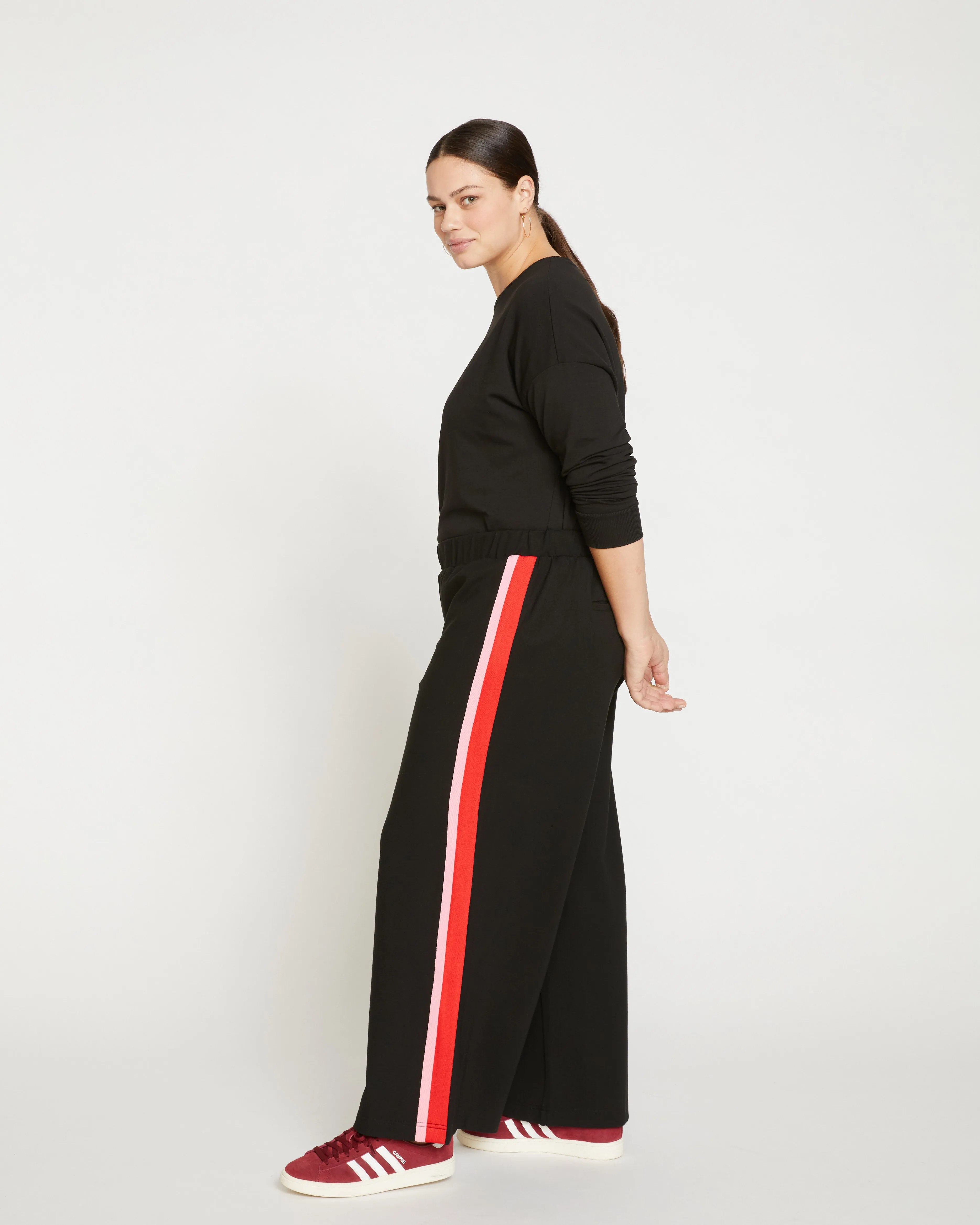 Stephanie Wide Leg Stripe Ponte Pants 27 Inch - Black/Paeonia/Sanguinello sold by Universal Standard product image thumbnail 3
