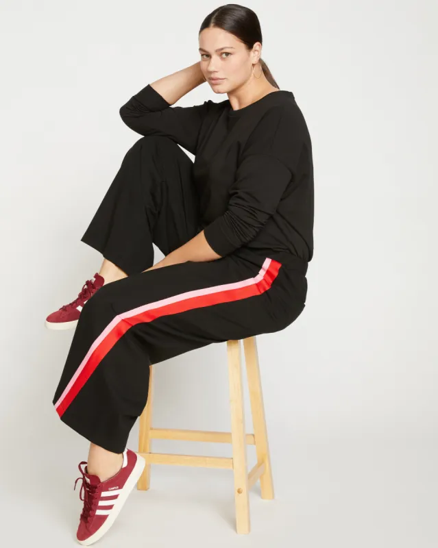 Stephanie Wide Leg Stripe Ponte Pants 27 Inch - Black/Paeonia/Sanguinello sold by Universal Standard