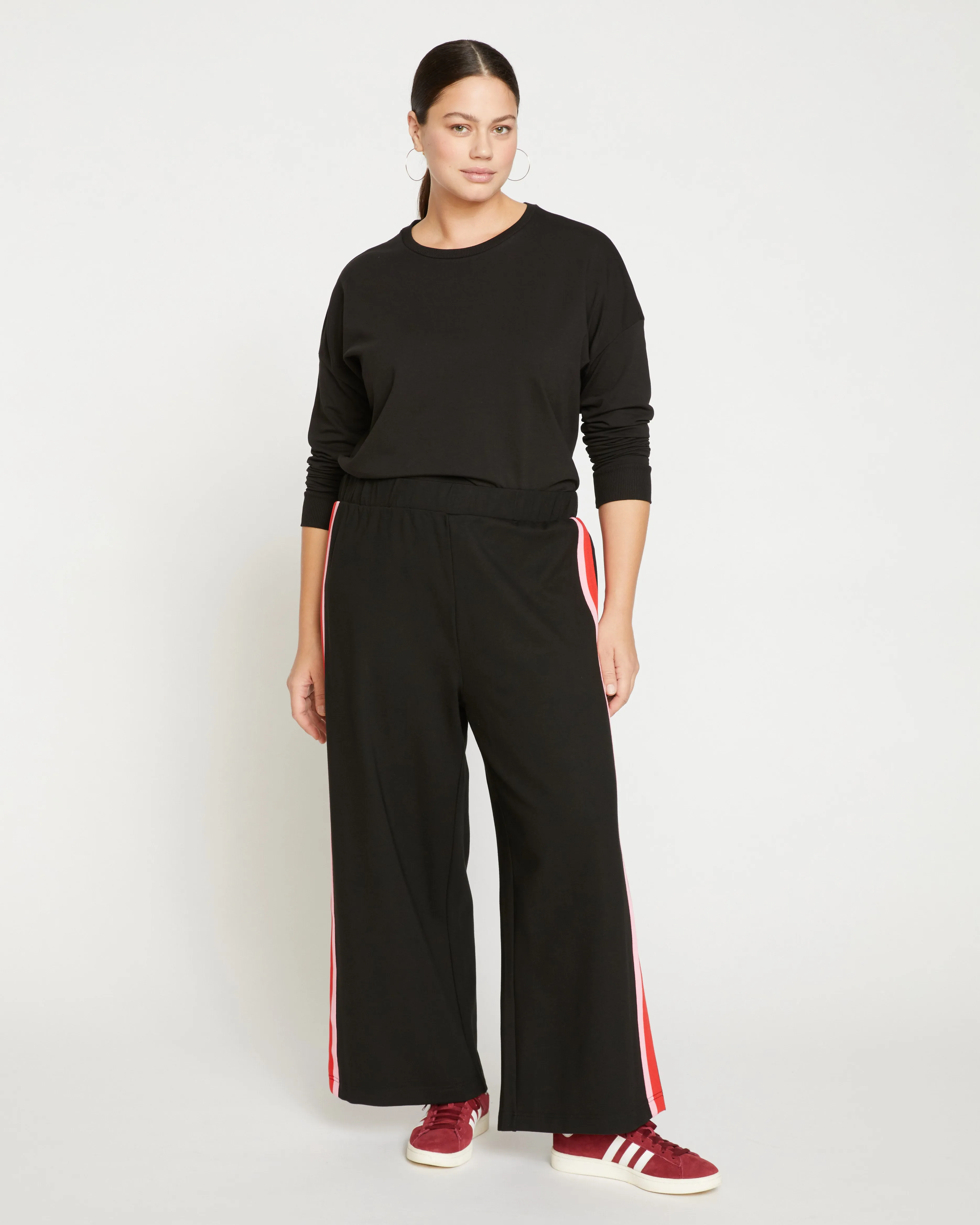 Stephanie Wide Leg Stripe Ponte Pants 27 Inch - Black/Paeonia/Sanguinello sold by Universal Standard product image thumbnail 2