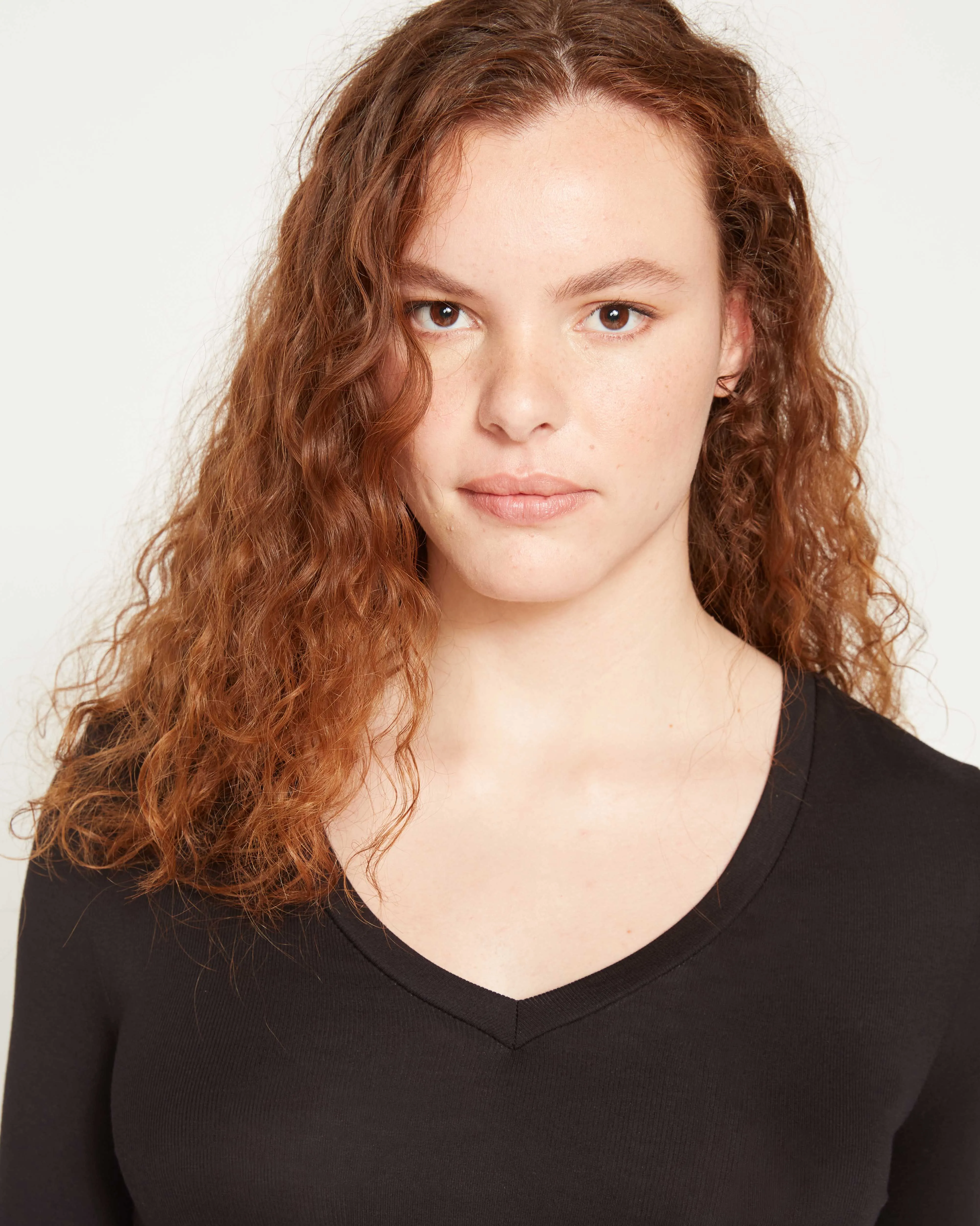 Foundation Long Sleeve V-Neck Tee - Black sold by Universal Standard