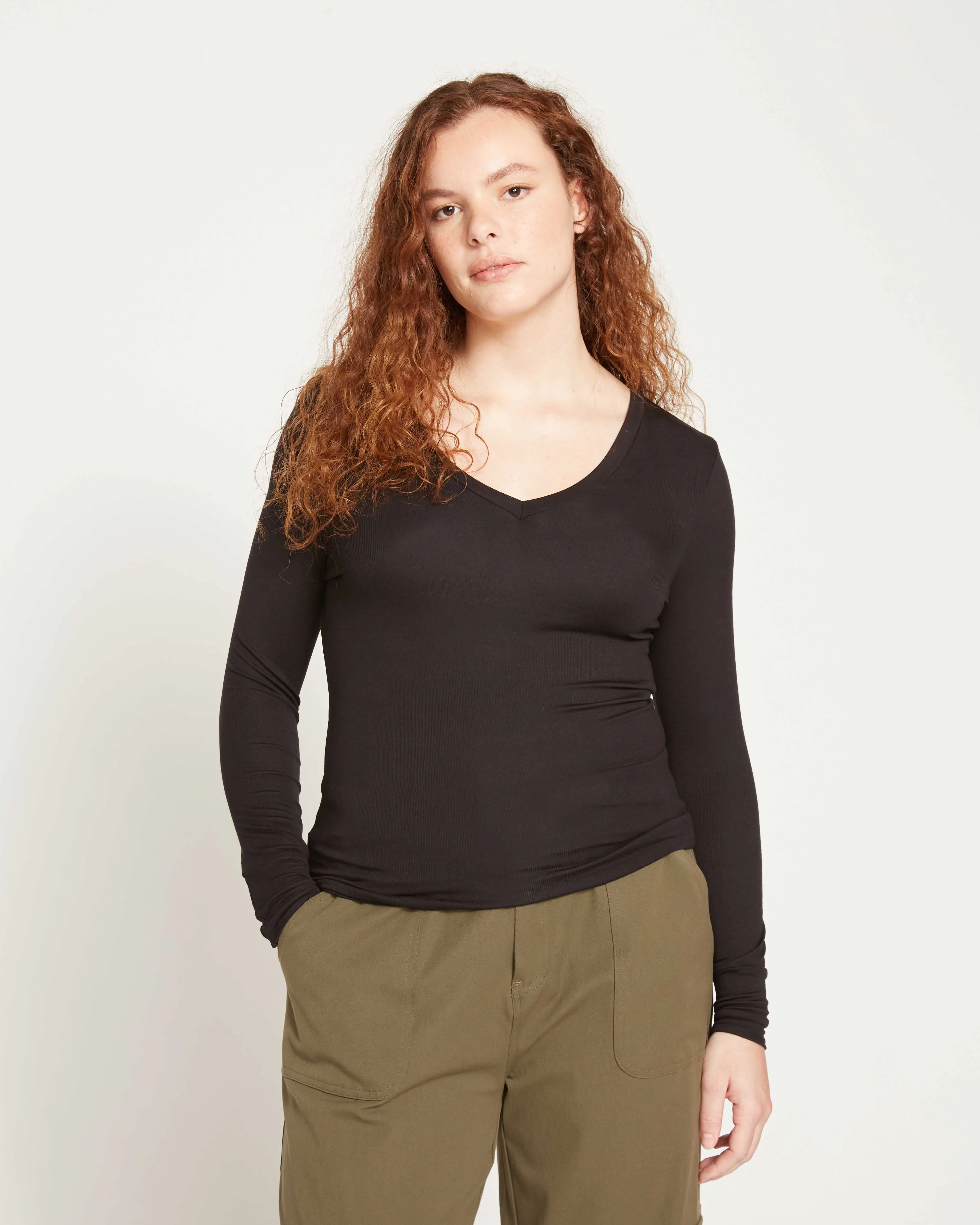 Foundation Long Sleeve V-Neck Tee - Black sold by Universal Standard product image thumbnail 3