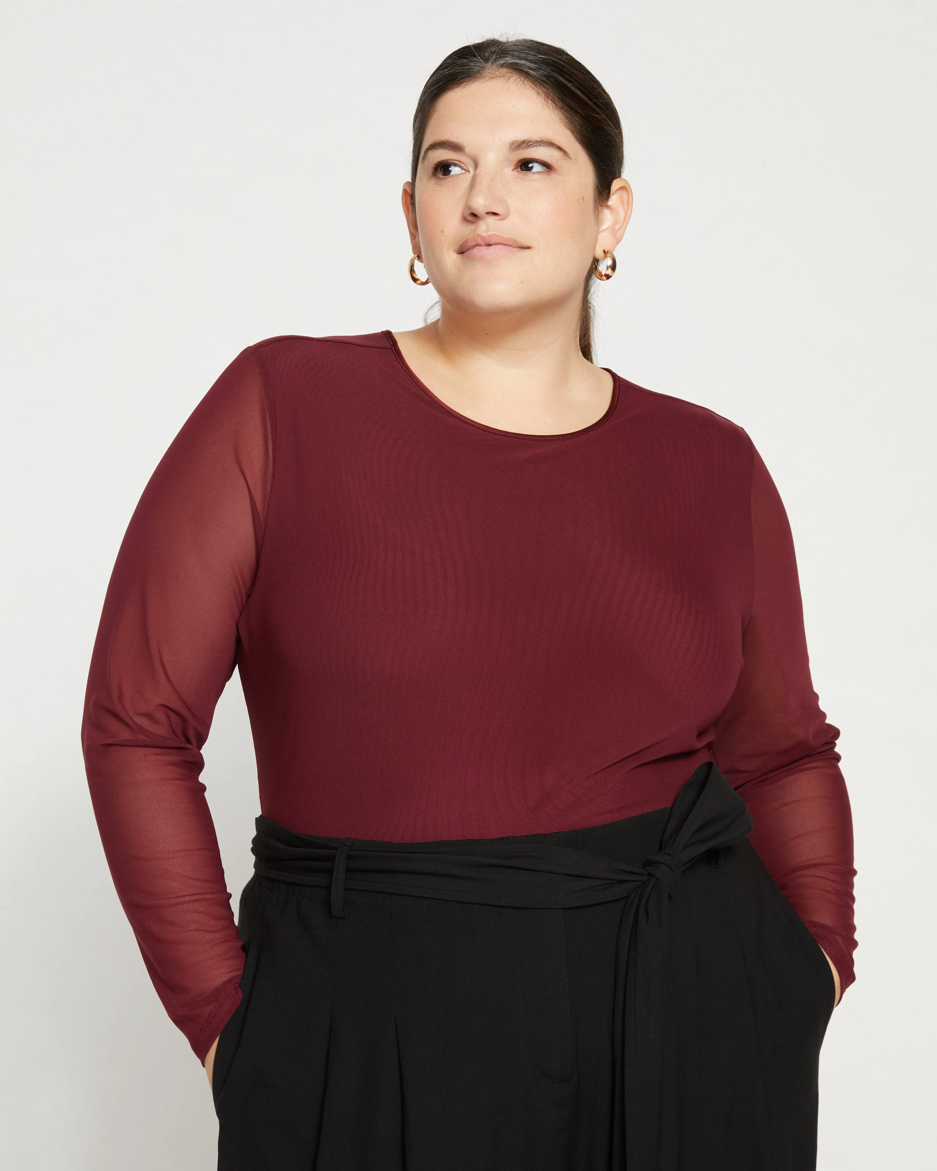 Tinsel Jersey-Lined Fine Mesh Top - Rioja sold by Universal Standard