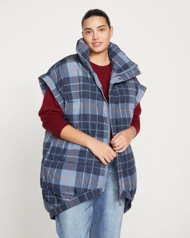 Paparazzi Puffer Vest - Steel Blue Plaid sold by Universal Standard