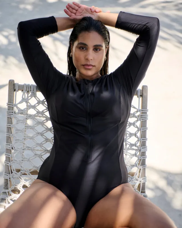 The Surf Long Sleeve Swimsuit - Black sold by Universal Standard
