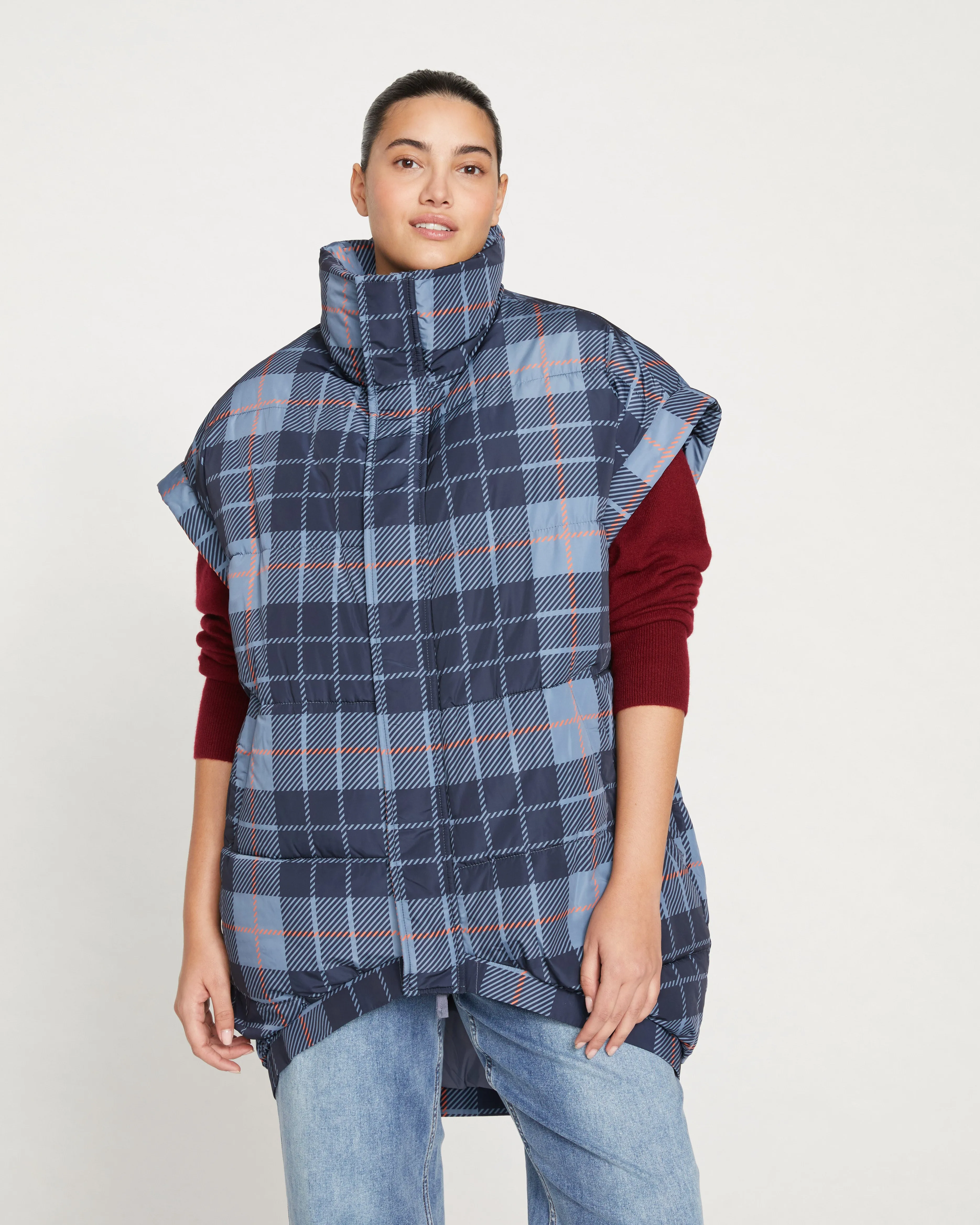 Paparazzi Puffer Vest - Steel Blue Plaid sold by Universal Standard product image thumbnail 2