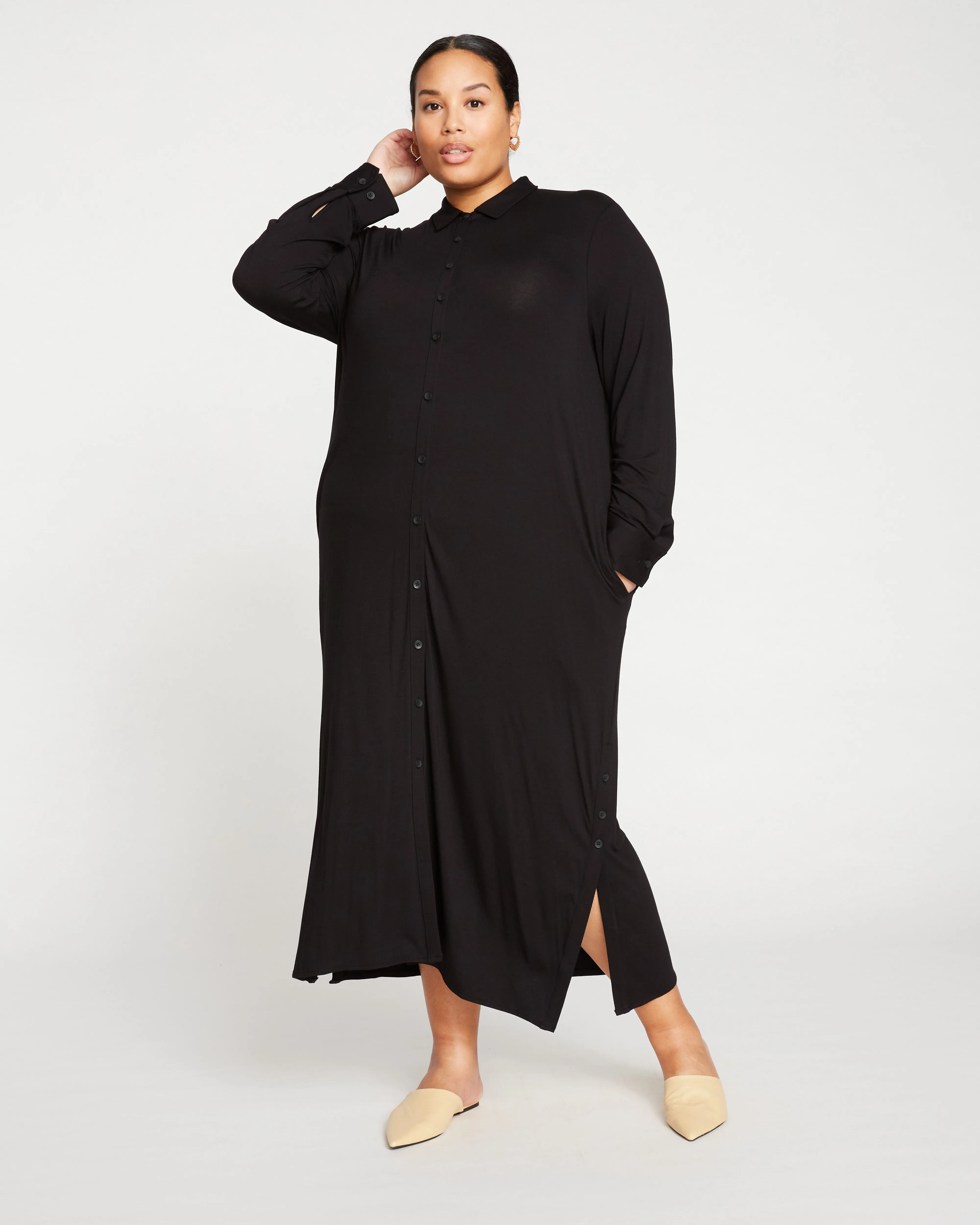 Sally Liquid Jersey Shirt Dress - Black sold by Universal Standard