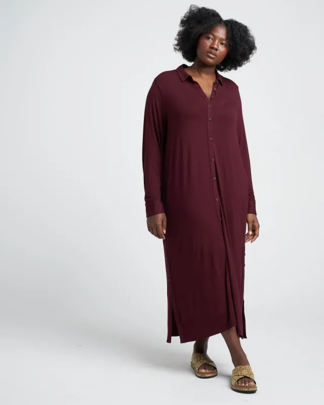 Sally Liquid Jersey Shirt Dress - Black Cherry sold by Universal Standard