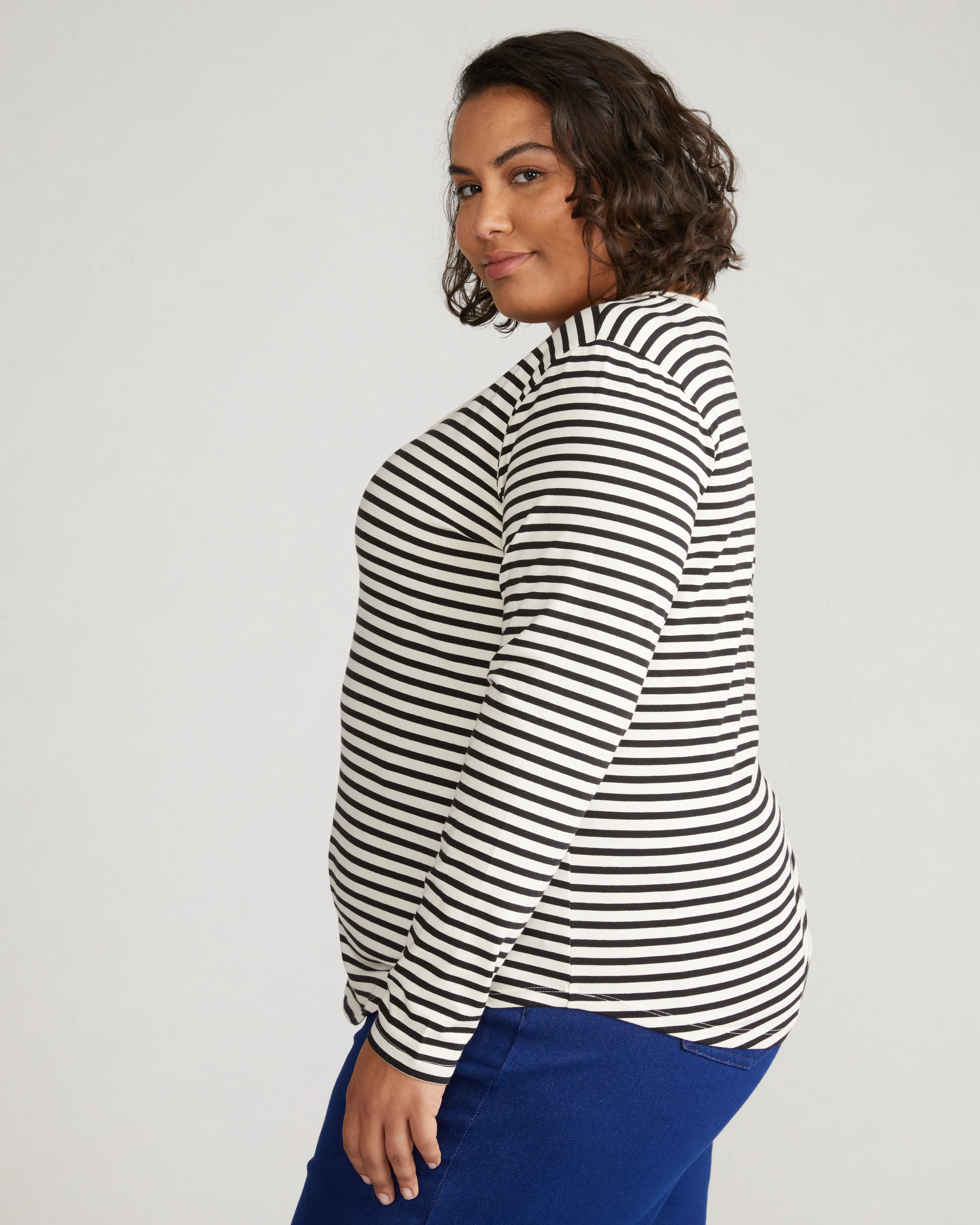 Long Sleeve V Rex - Ecru/Black Stripe sold by Universal Standard