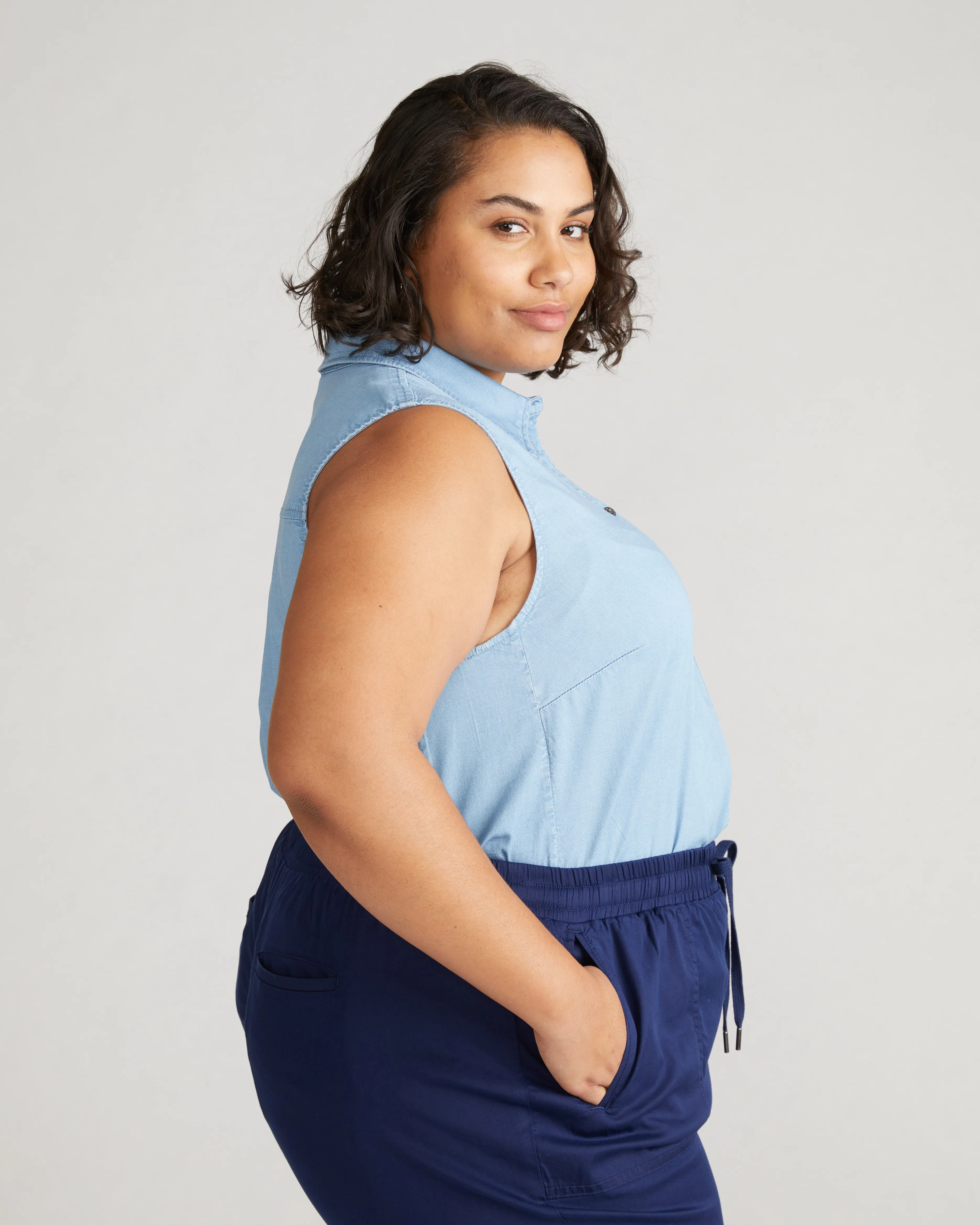 Perfect Tencel Chambray Sleeveless Shirt - Morning Blue sold by Universal Standard product image thumbnail 3