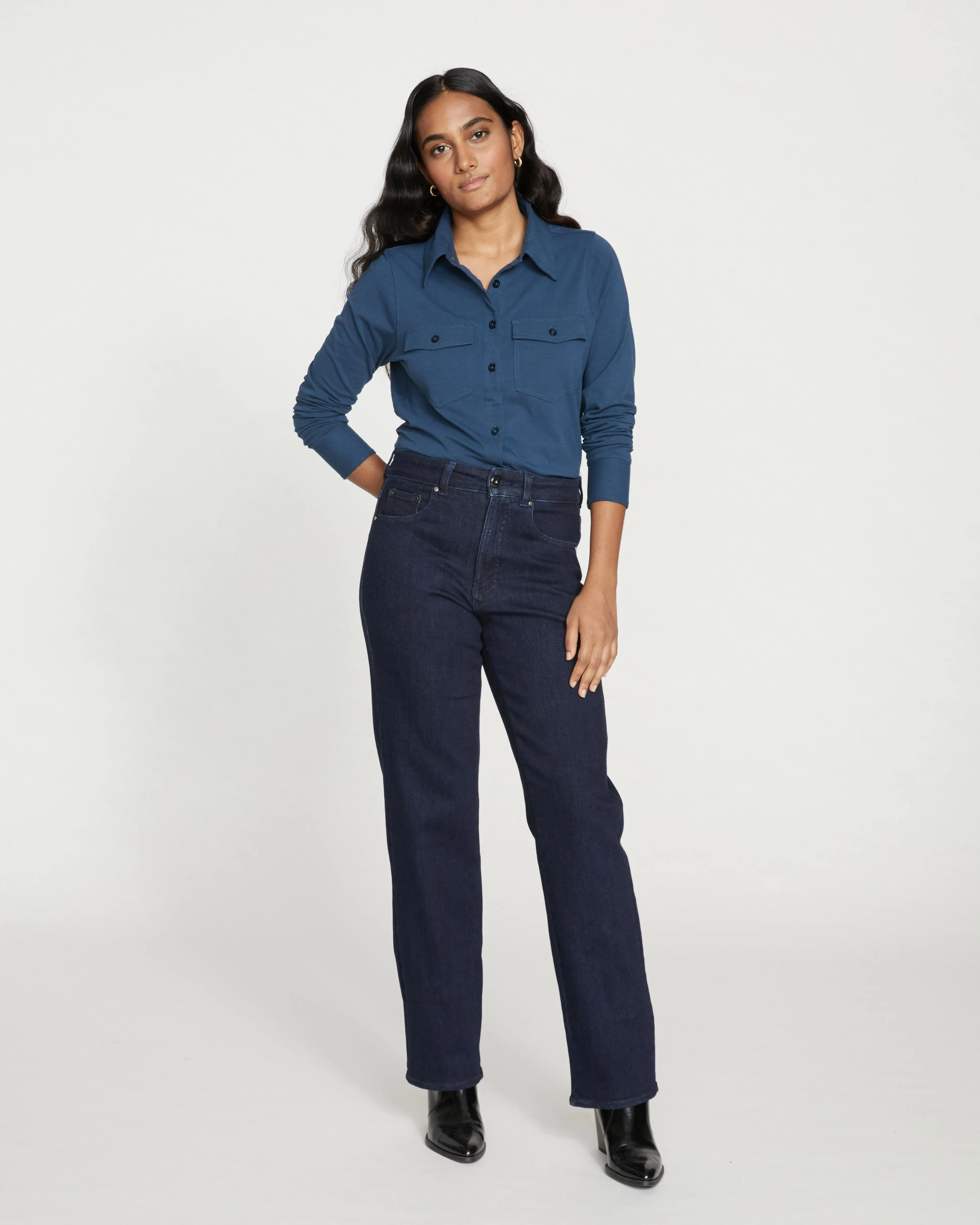Etta High Rise Straight Leg Jeans 31 Inch - Dark Indigo sold by Universal Standard