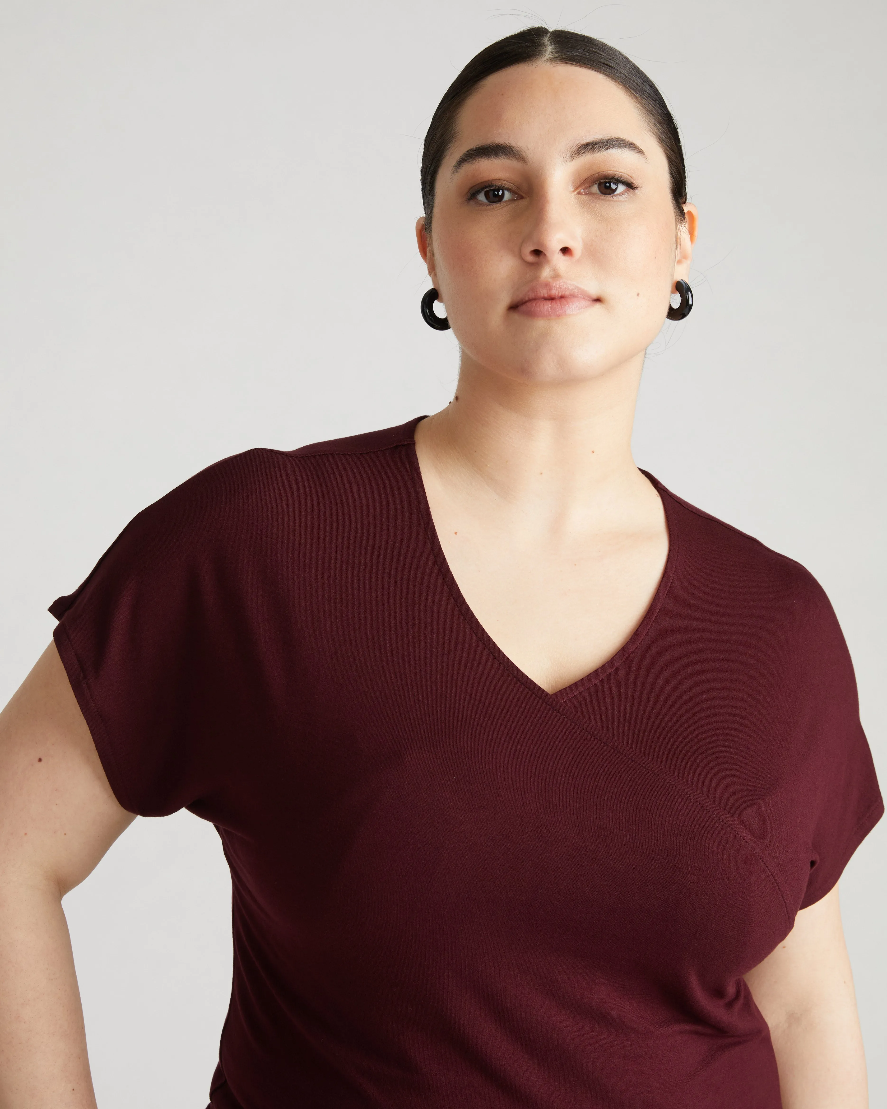 Liquid Jersey Two-Way Short Sleeve Cross Top - Black Cherry sold by Universal Standard