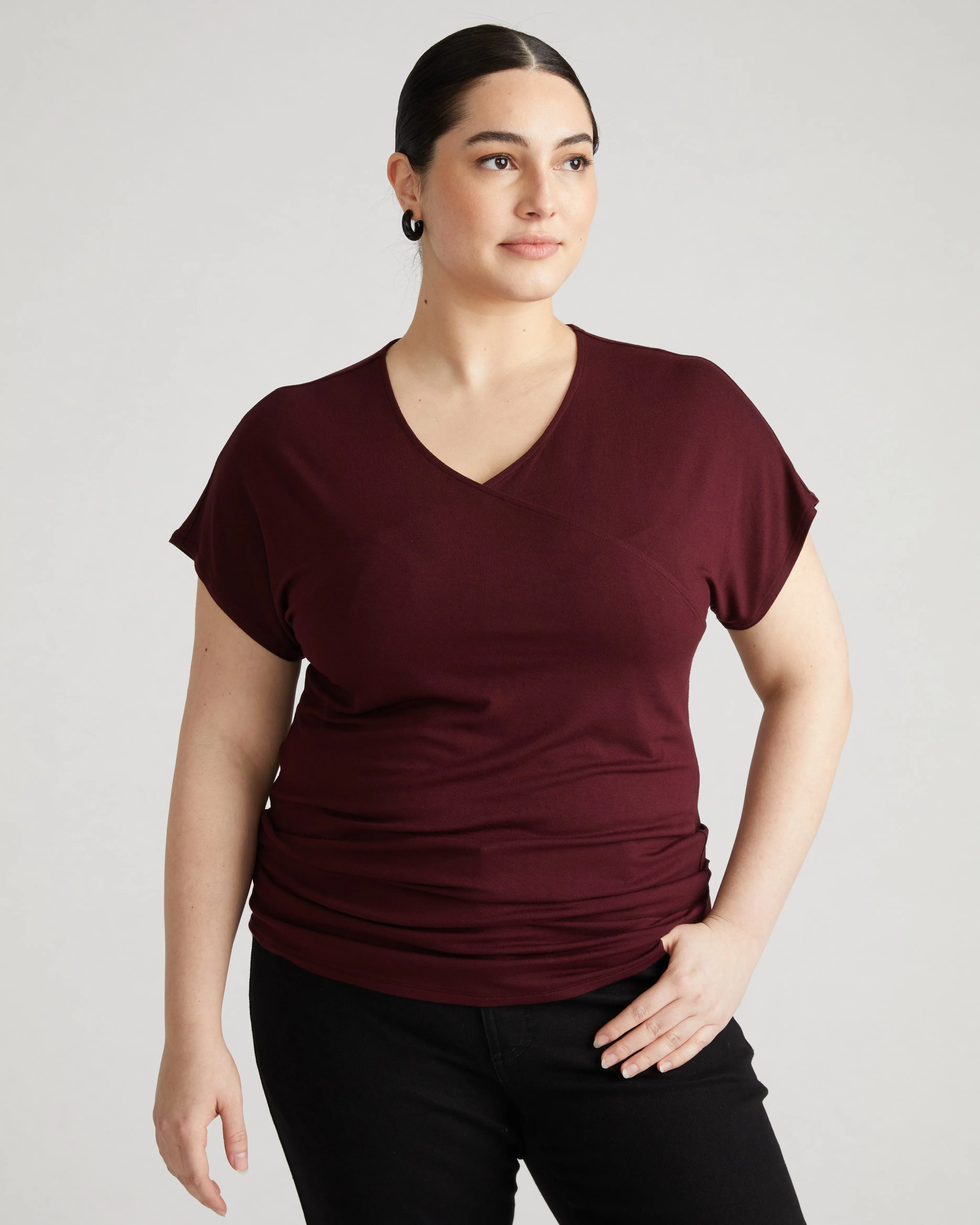 Liquid Jersey Two-Way Short Sleeve Cross Top - Black Cherry sold by Universal Standard product image thumbnail 2
