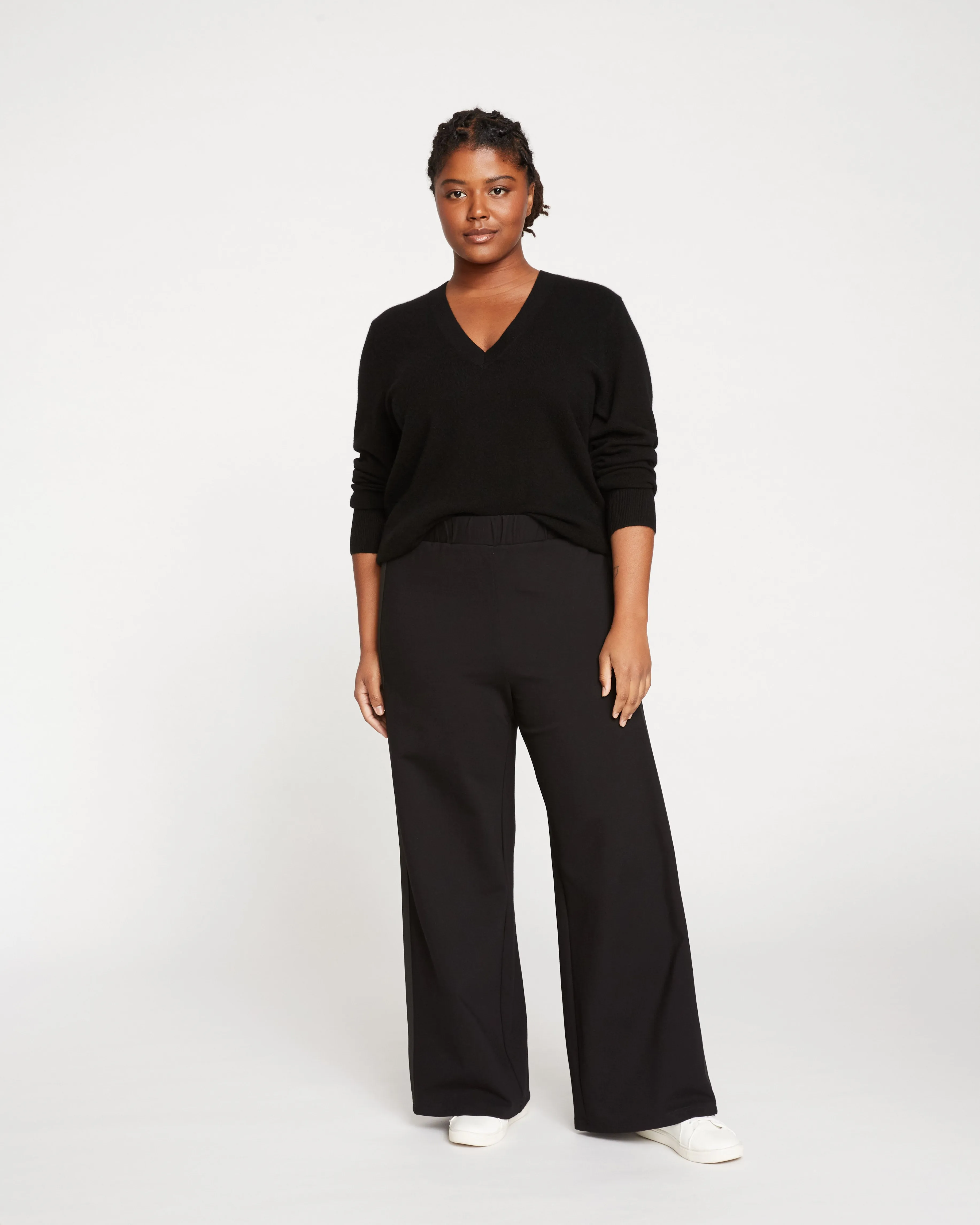 Stephanie Wide Leg Stripe Ponte Pants 30 Inch - Black with Black Stripe sold by Universal Standard product image thumbnail 2