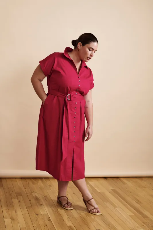 Sandy Stretch Poplin Shirtdress - Cerise sold by Universal Standard