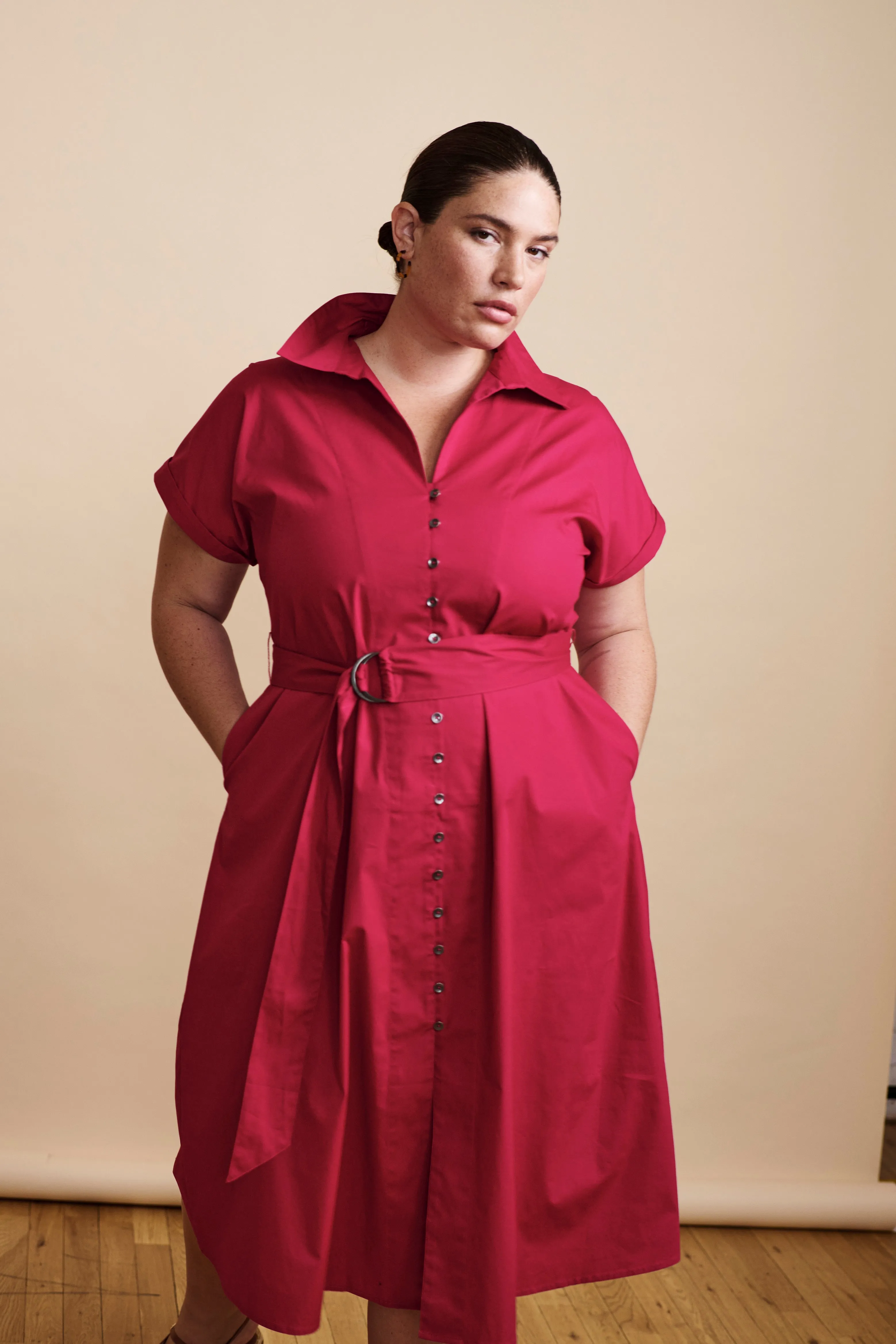 Sandy Stretch Poplin Shirtdress - Cerise sold by Universal Standard product image thumbnail 2