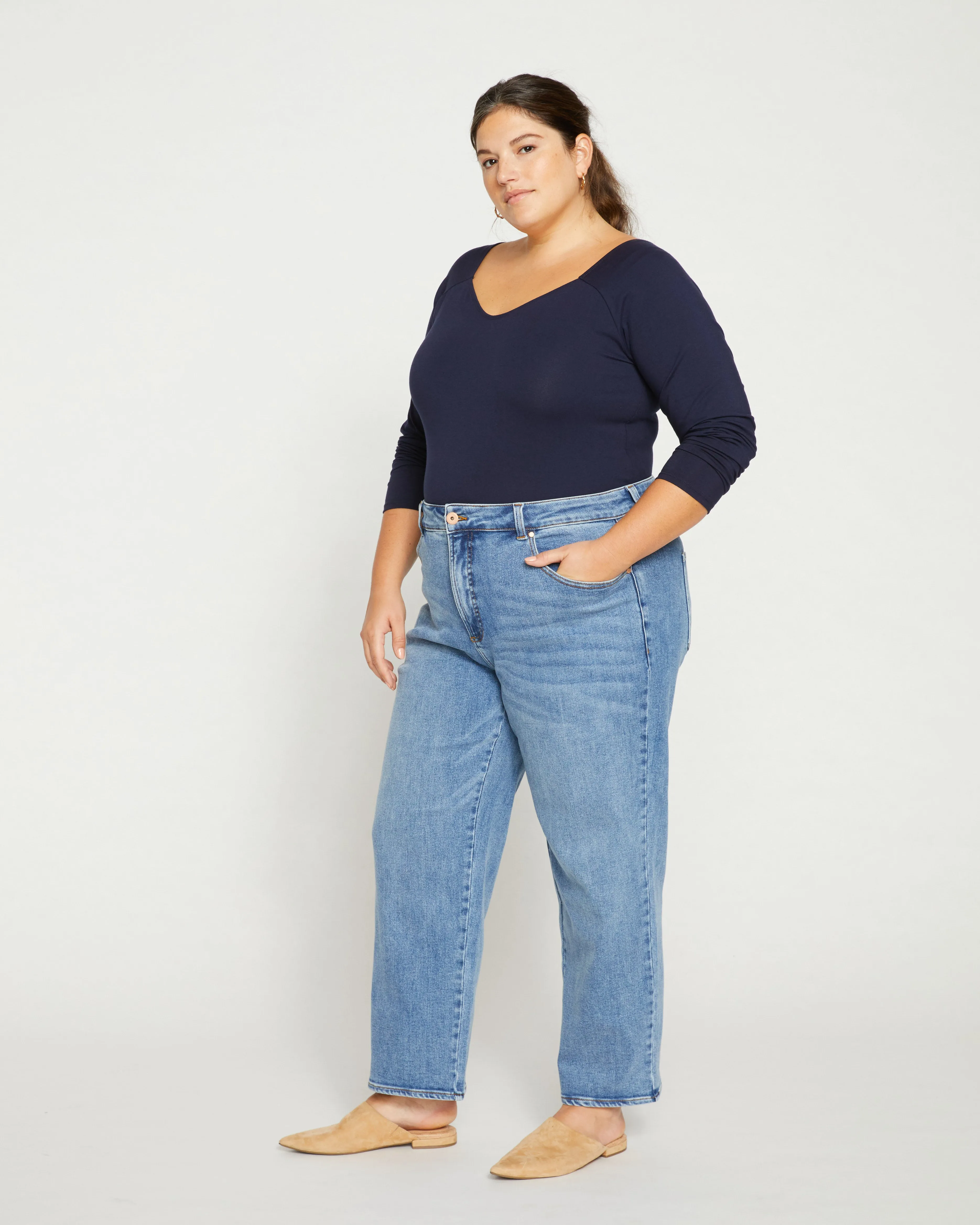 Etta High Rise Straight Leg Jeans 28 Inch - Distressed Washed Indigo sold by Universal Standard product image thumbnail 3