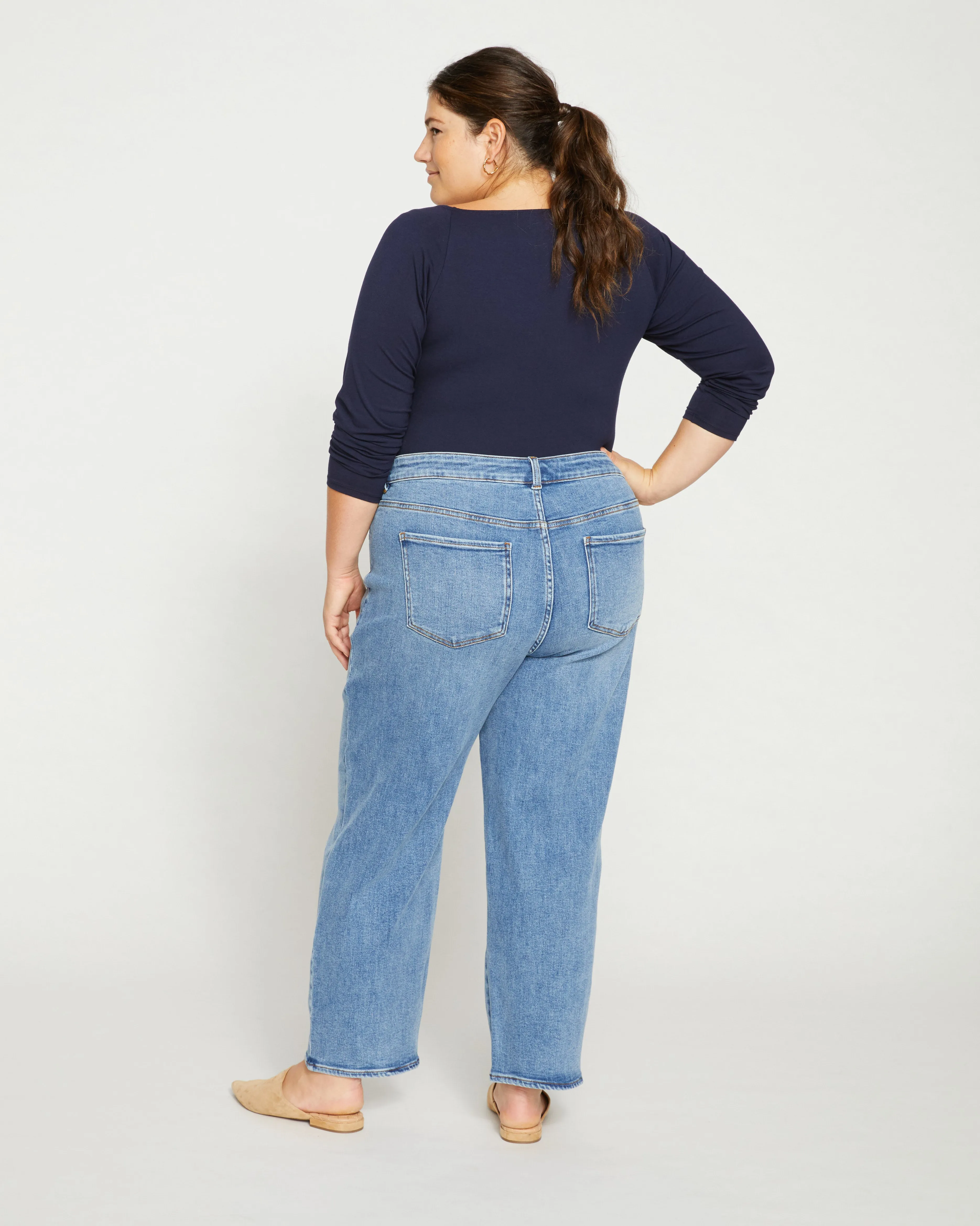 Etta High Rise Straight Leg Jeans 28 Inch - Distressed Washed Indigo sold by Universal Standard product image thumbnail 4