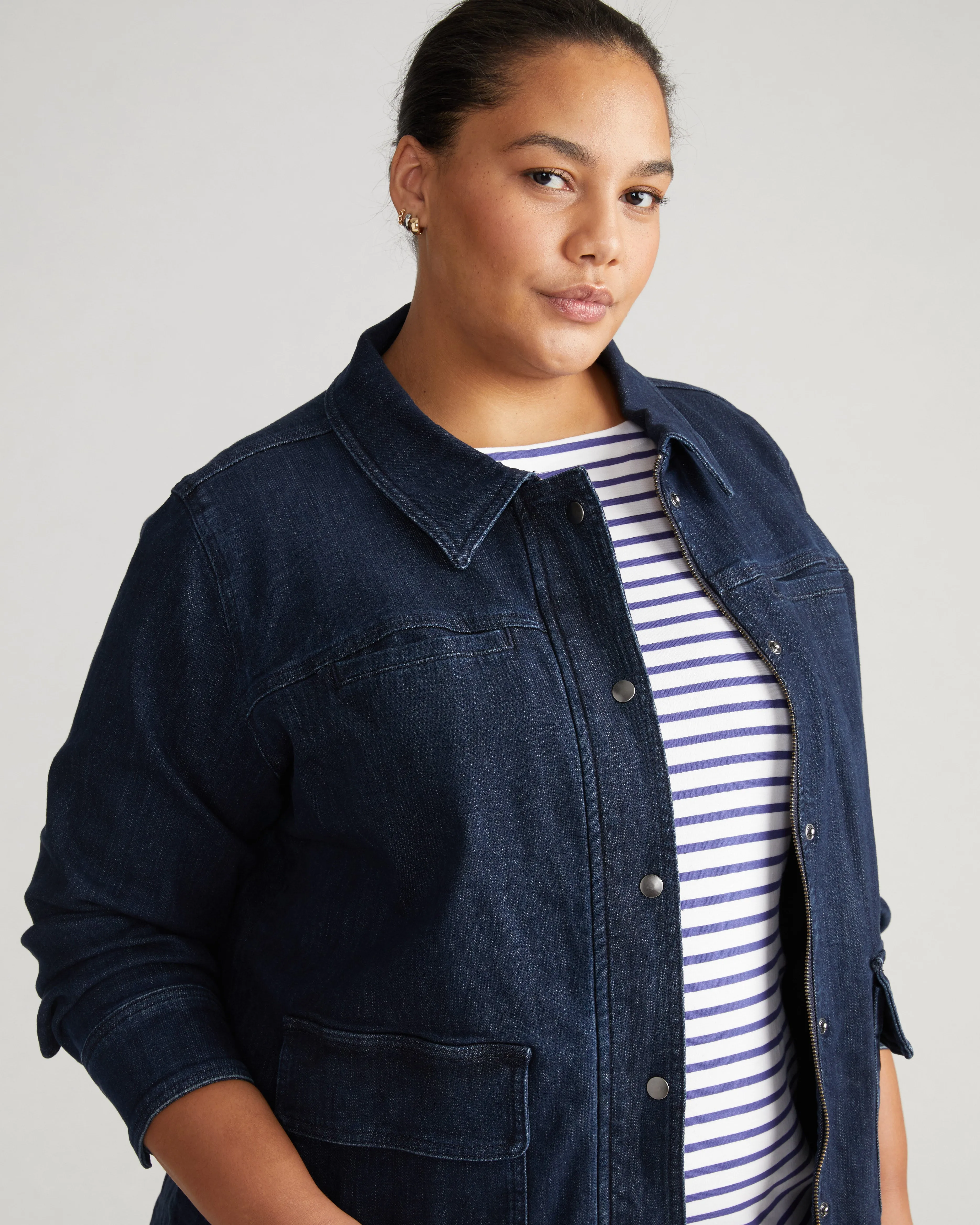 Denim Utility Jacket - Dark Indigo sold by Universal Standard