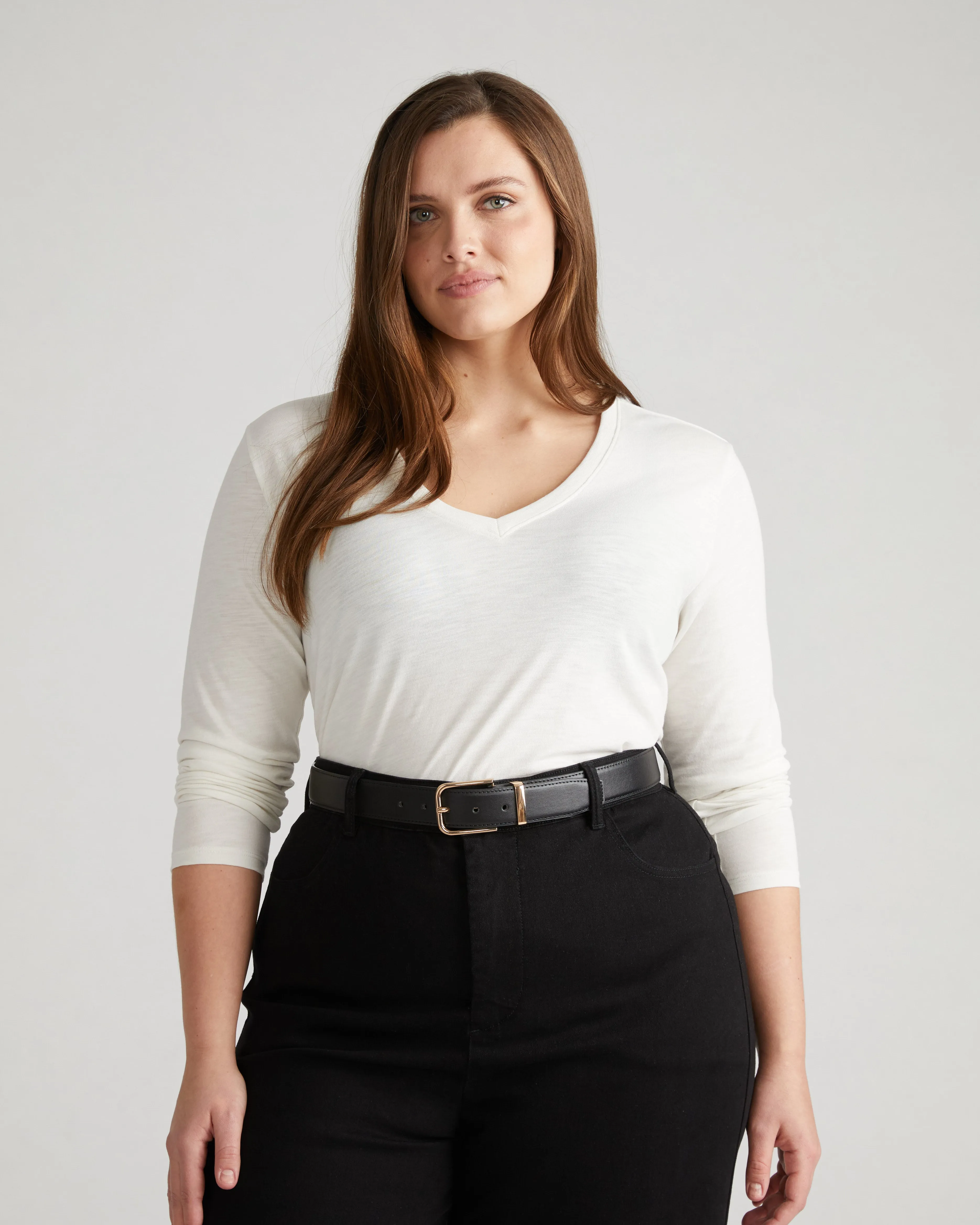 Light-As-Air Long Sleeve V Neck Tee - Vapor sold by Universal Standard