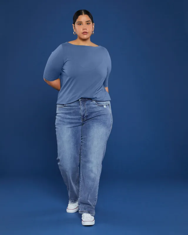 Bella Boatneck Tee - Light Blue sold by Universal Standard