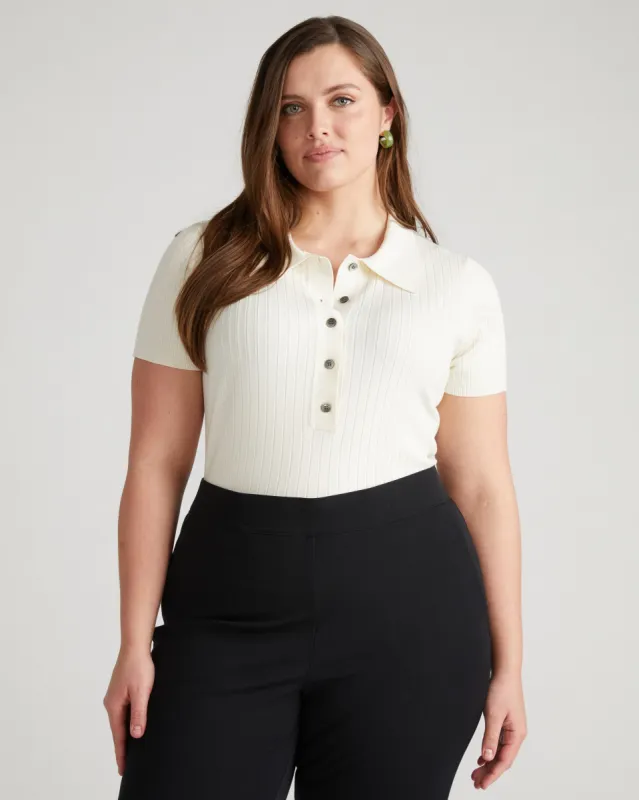 Jacqueline Short Sleeve Polo Sweater - Crisp White sold by Universal Standard