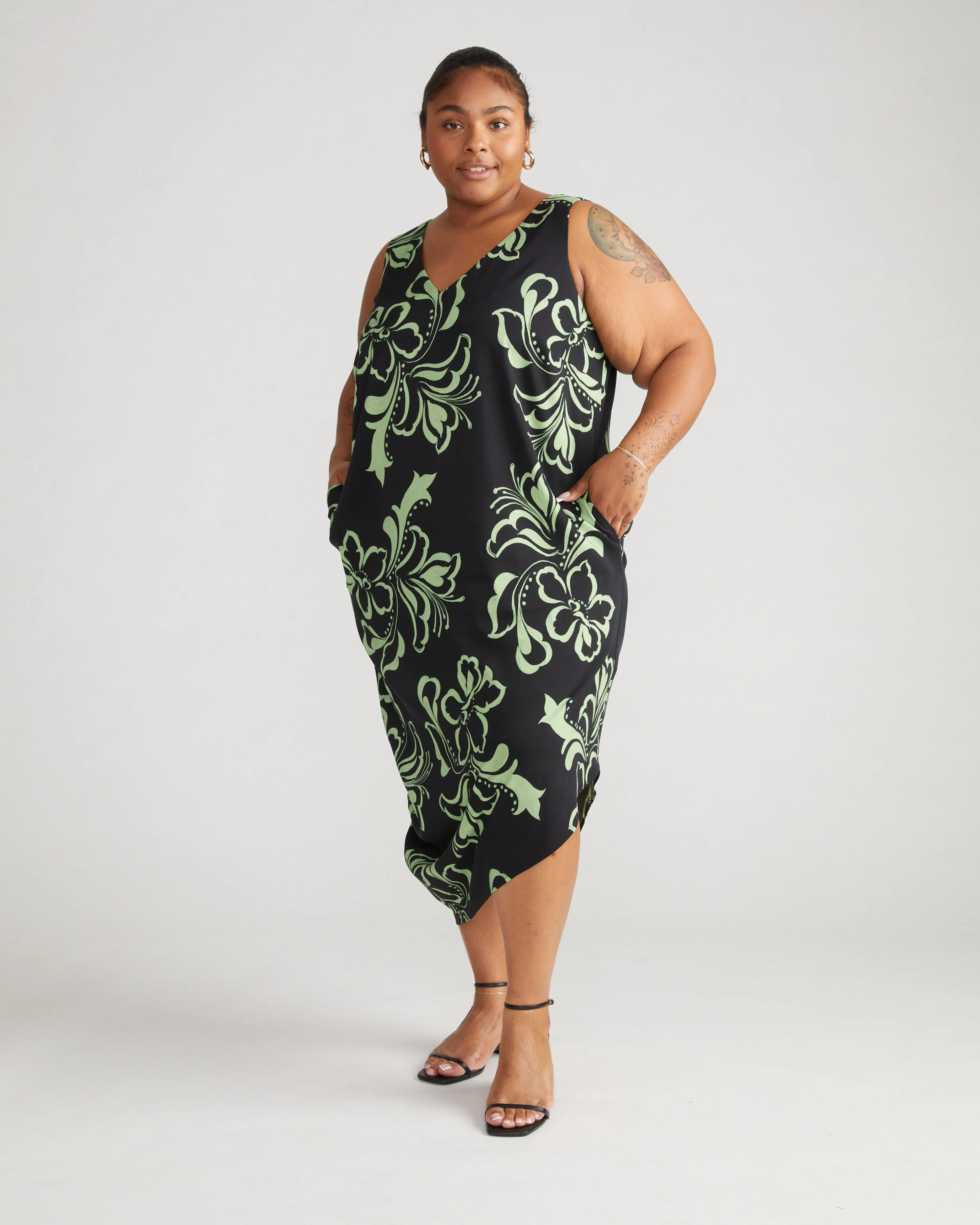 Iconic Cooling Cupro Geneva V Tank Dress - Capoterra Hibiscus sold by Universal Standard product image thumbnail 5