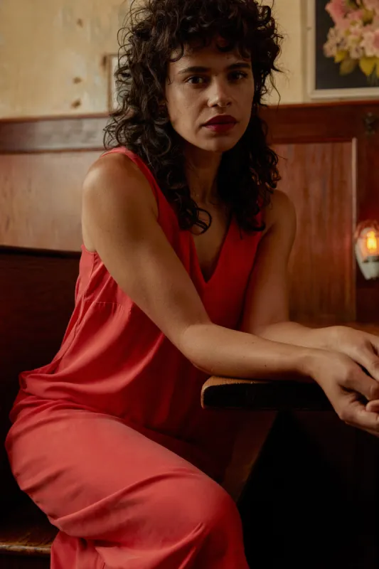 Iconic Cooling Cupro Geneva V Tank Dress - Lipstick sold by Universal Standard