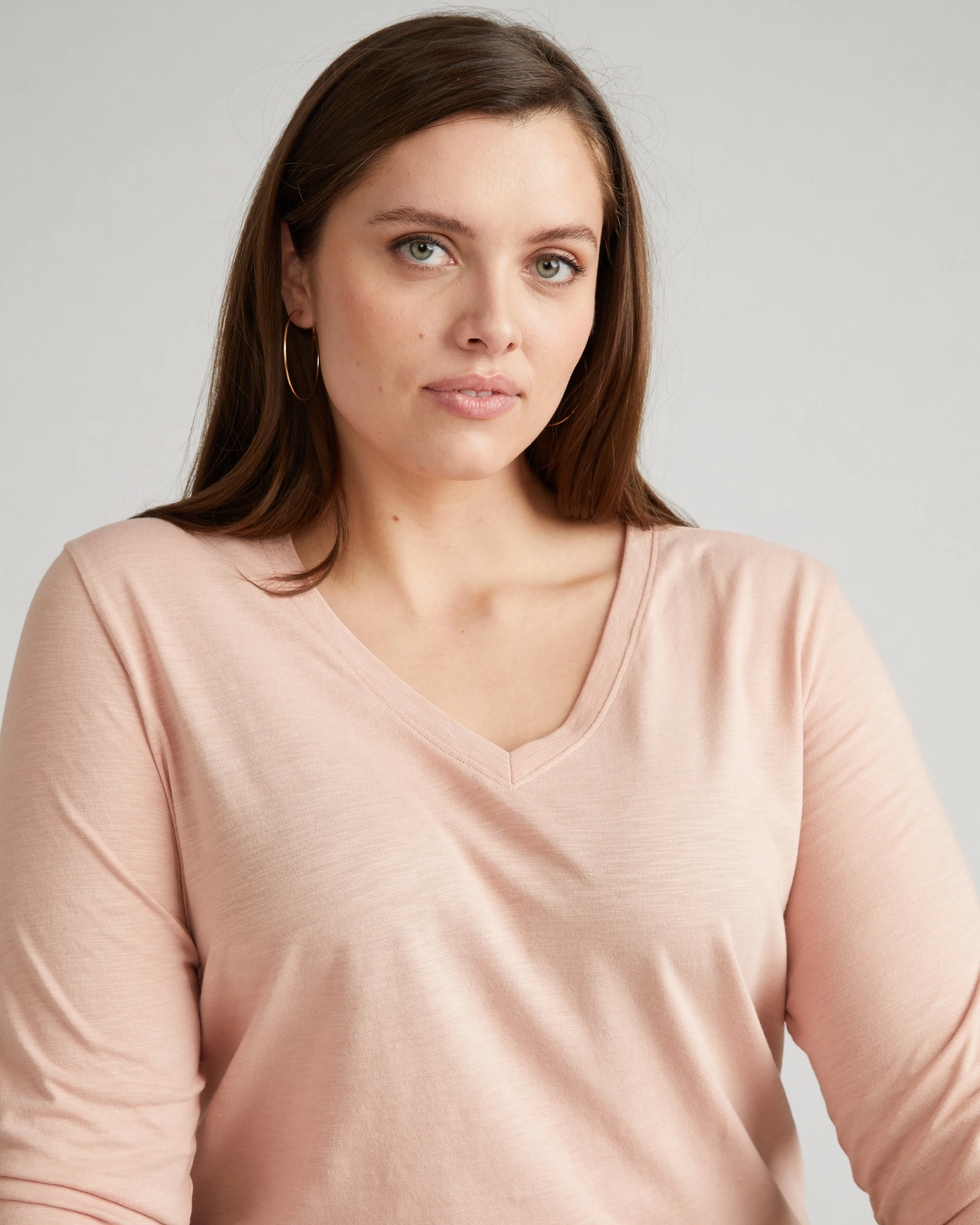 Light-As-Air Long Sleeve V Neck Tee - Mahogany Rose sold by Universal Standard product image thumbnail 2