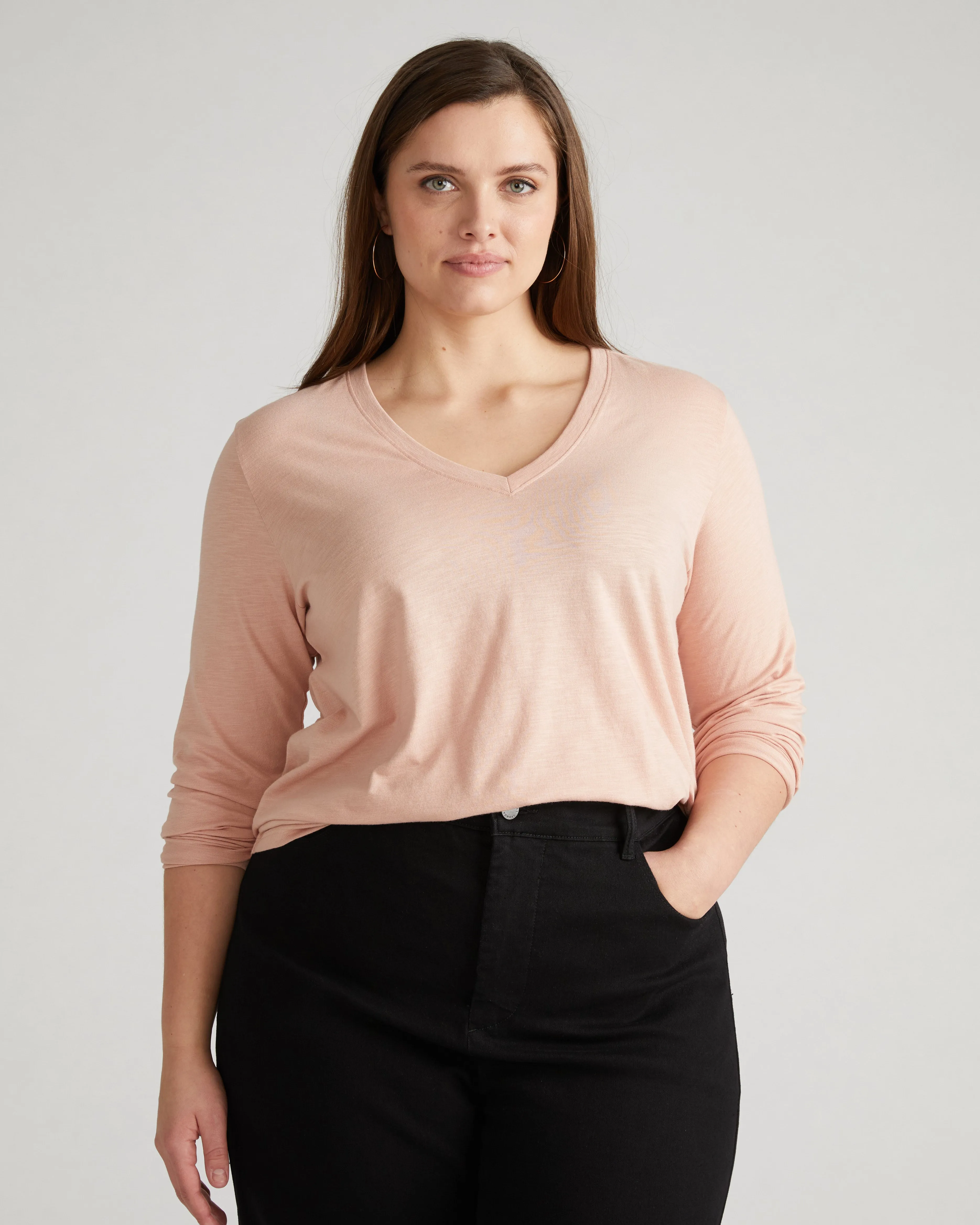 Light-As-Air Long Sleeve V Neck Tee - Mahogany Rose sold by Universal Standard