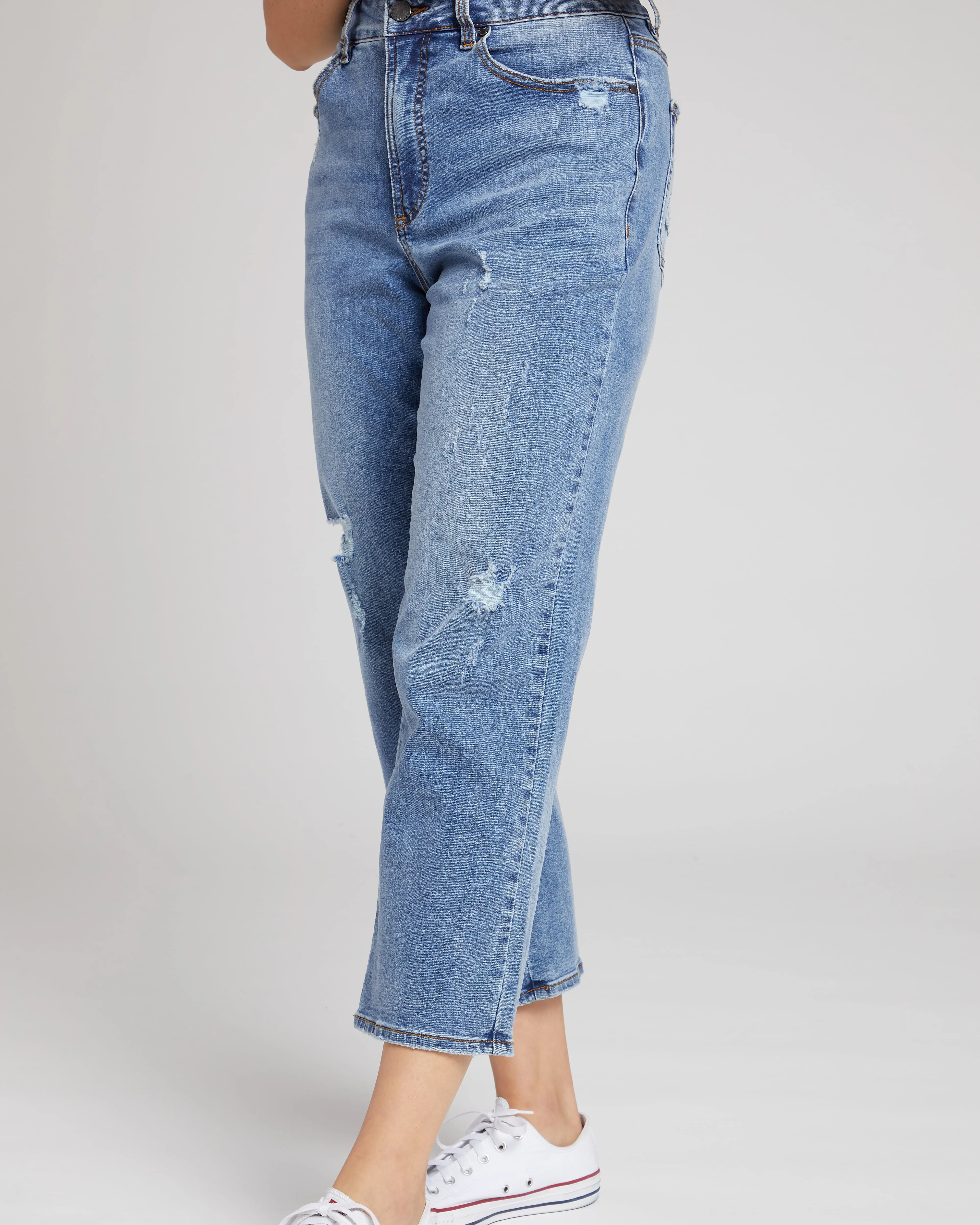 Donna High Rise Curve Straight Leg Jeans 27 Inch - Distressed Indigo sold by Universal Standard
