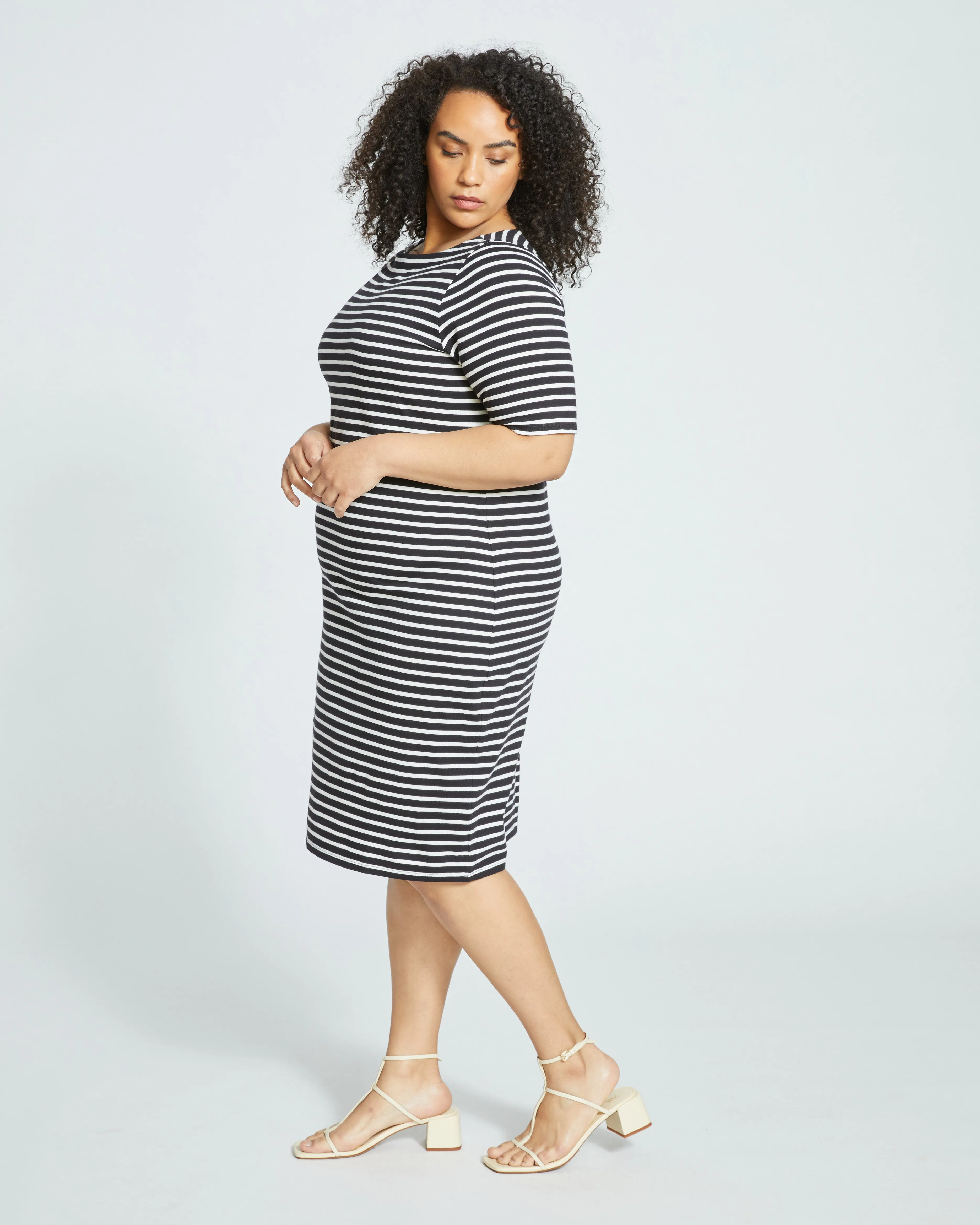 Belle Breton-Stripe Compact Jersey Dress - Black/White Stripe sold by Universal Standard product image thumbnail 3