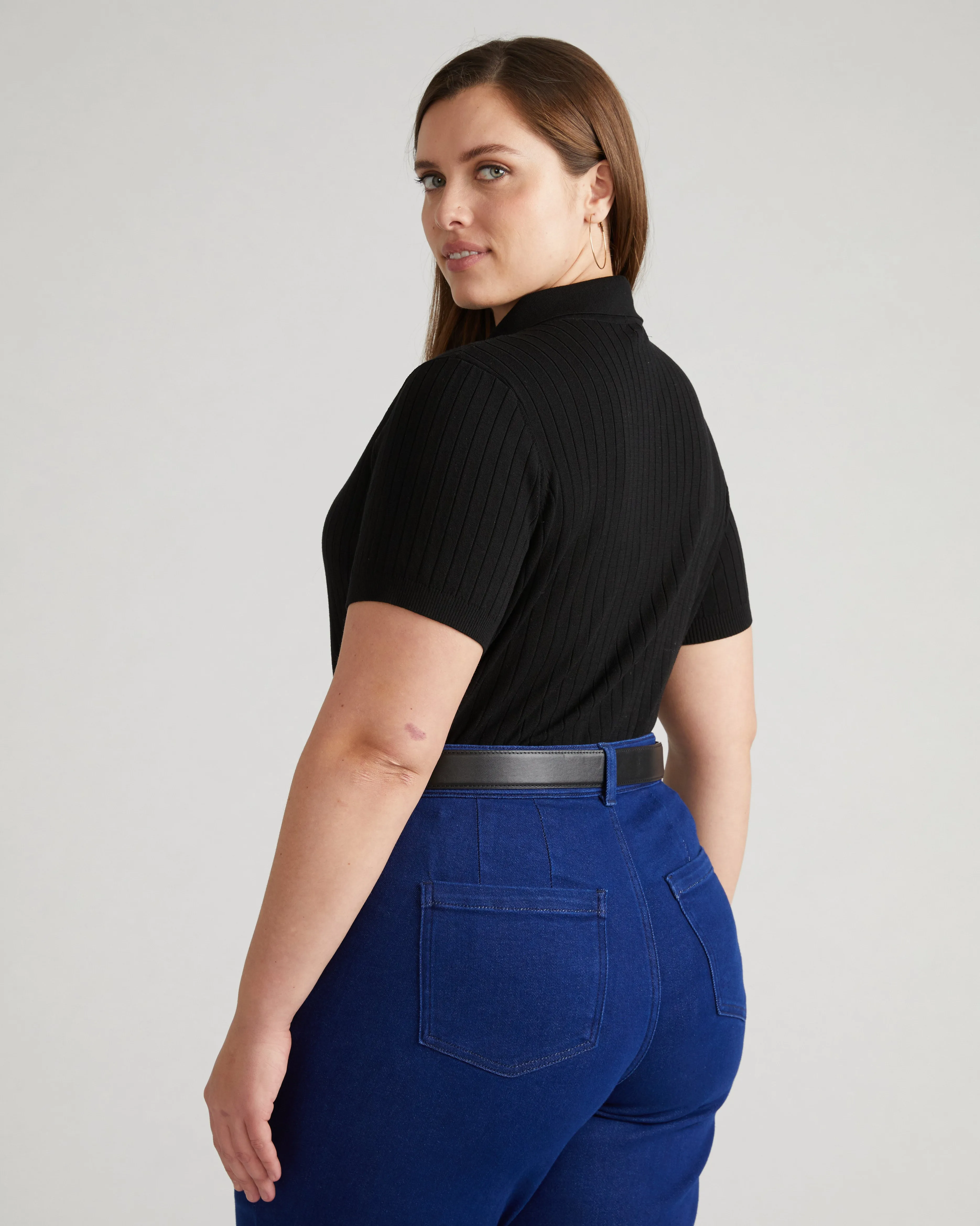 Jacqueline Short Sleeve Polo Sweater - Black sold by Universal Standard product image thumbnail 4