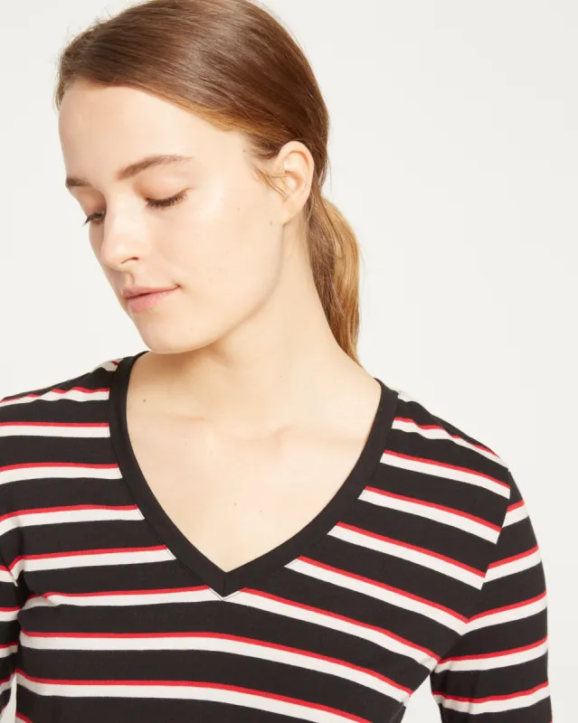 Long Sleeve V Rex - Black/Red/White Stripe sold by Universal Standard