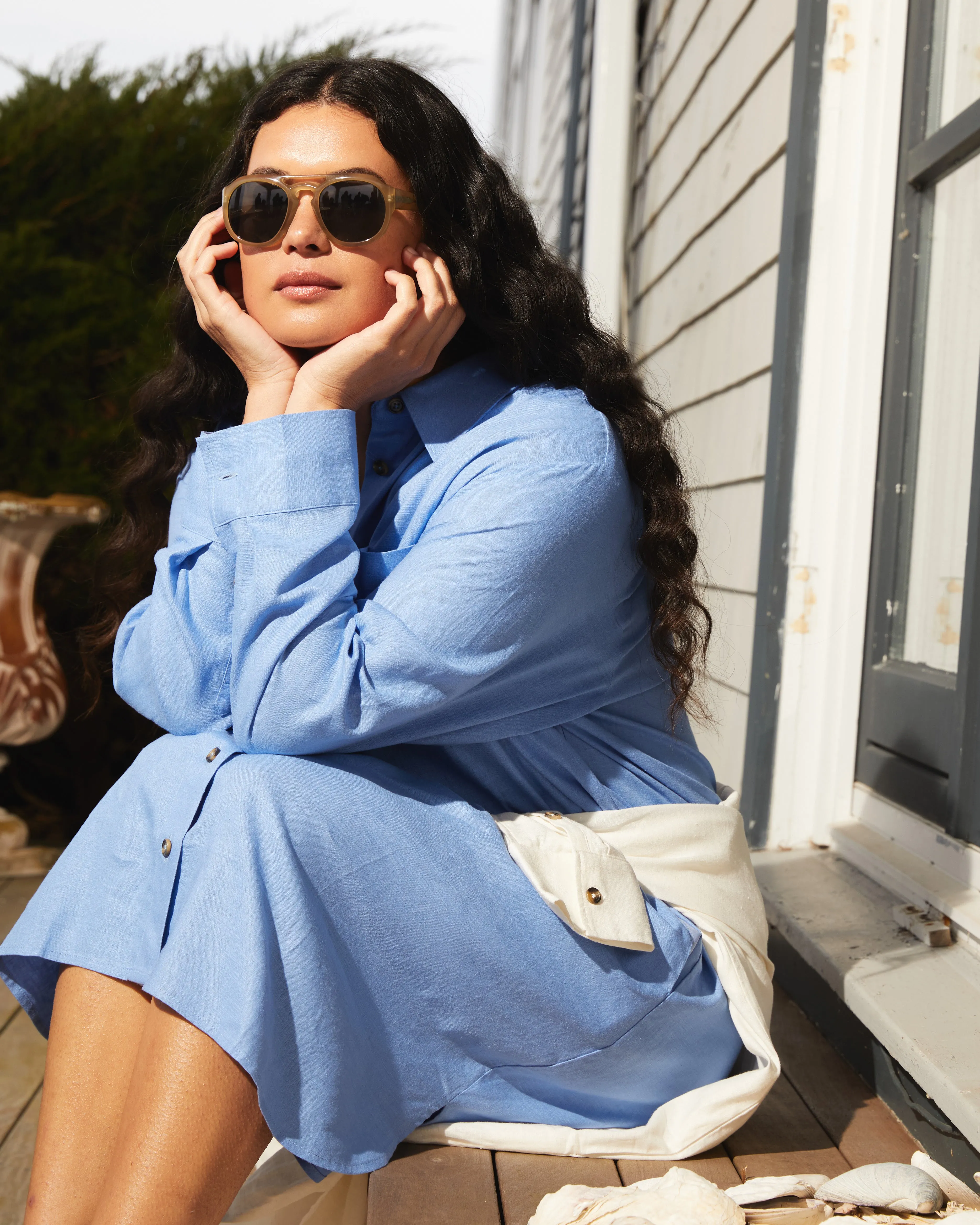 Seaside Linen Shirtdress - Hamptons Hydrangea sold by Universal Standard