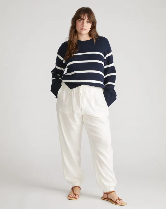 Bardot Wide Sleeve Cotton Sweater - Navy/White Stripe sold by Universal Standard