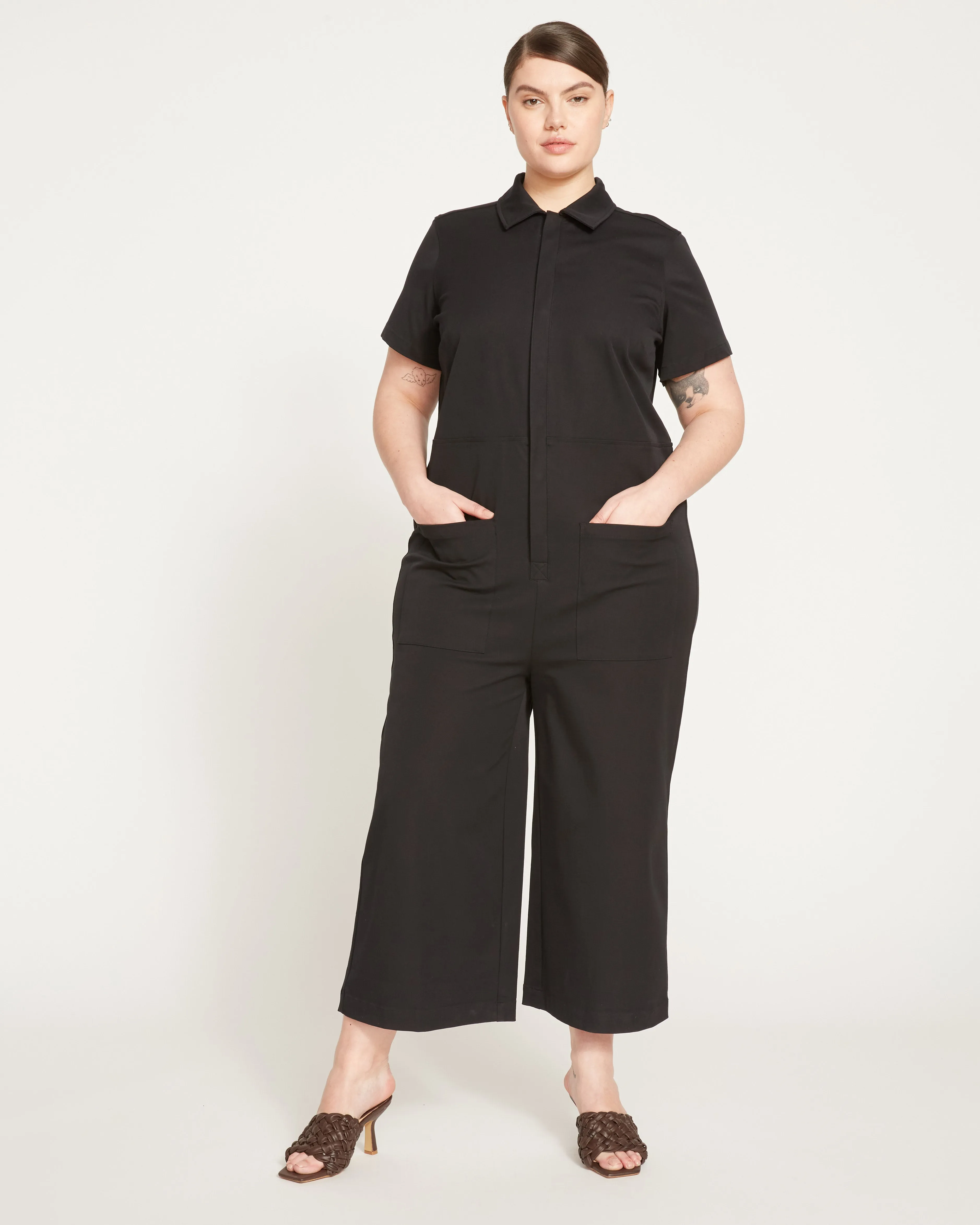 Kate Stretch Cotton Twill Jumpsuit - Black sold by Universal Standard