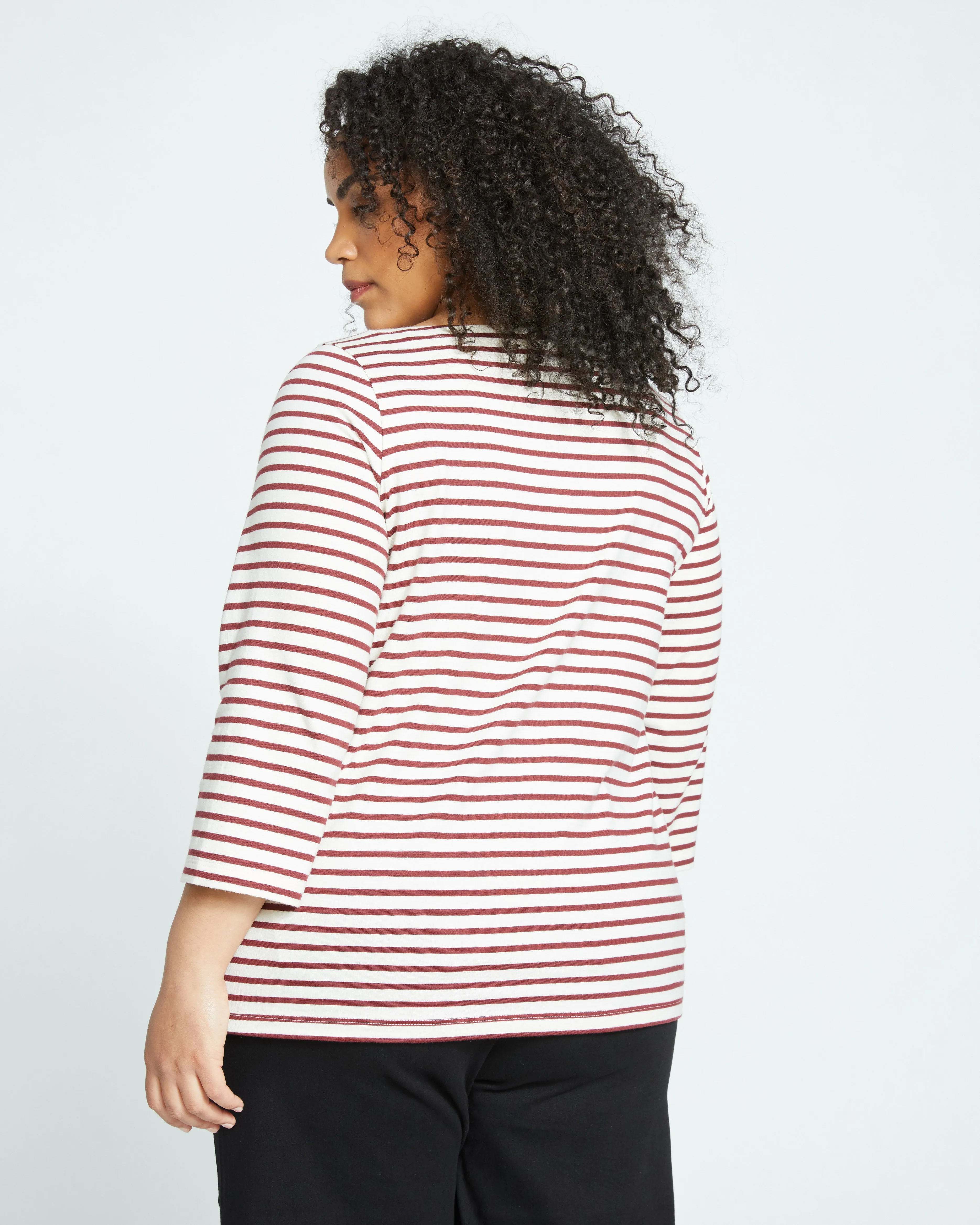 Belle Breton-Stripe Compact Jersey Tee - Ecru/Burgundy Stripe sold by Universal Standard product image thumbnail 4