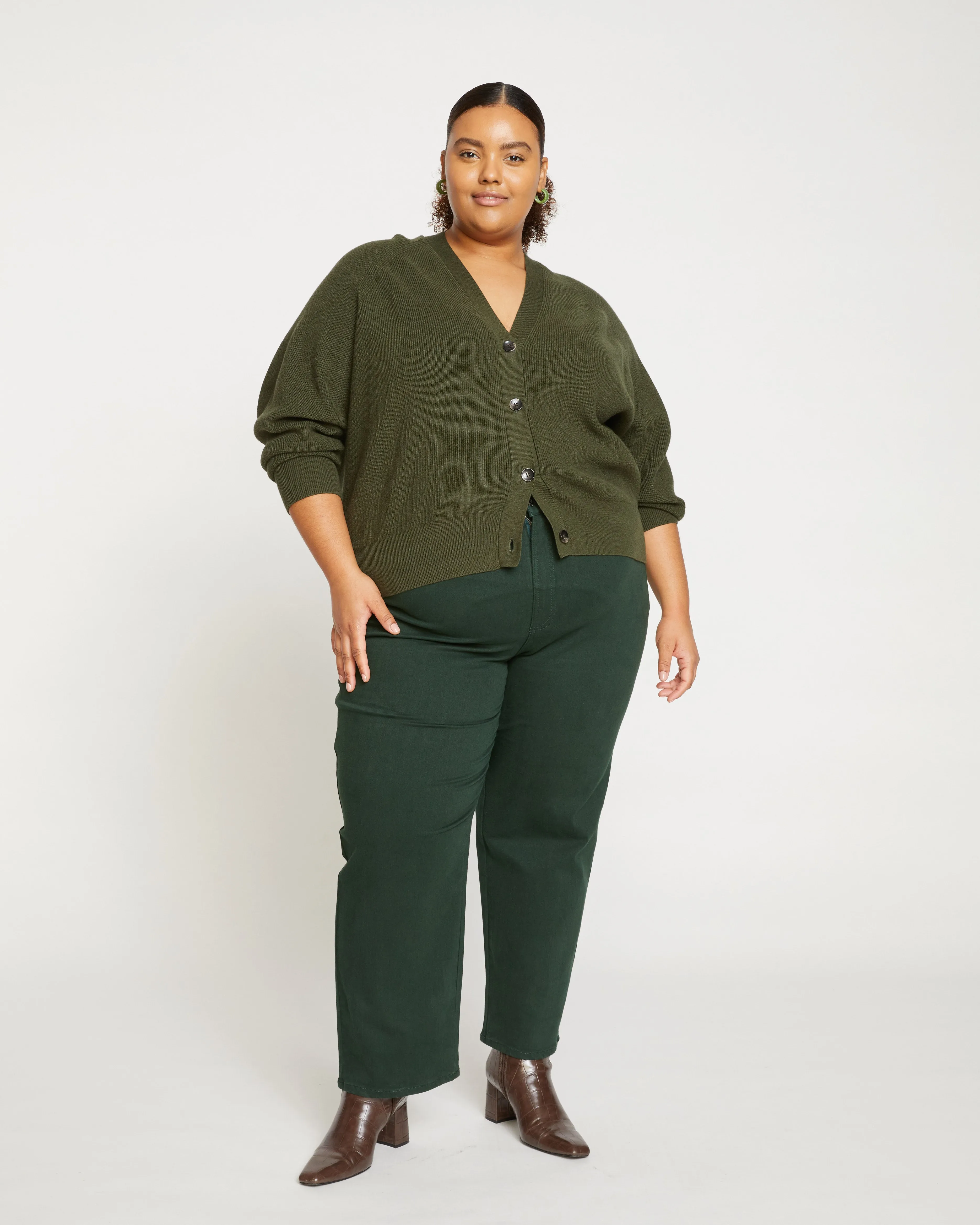 Etta High Rise Straight Leg Jeans 28 Inch - Forest Green sold by Universal Standard