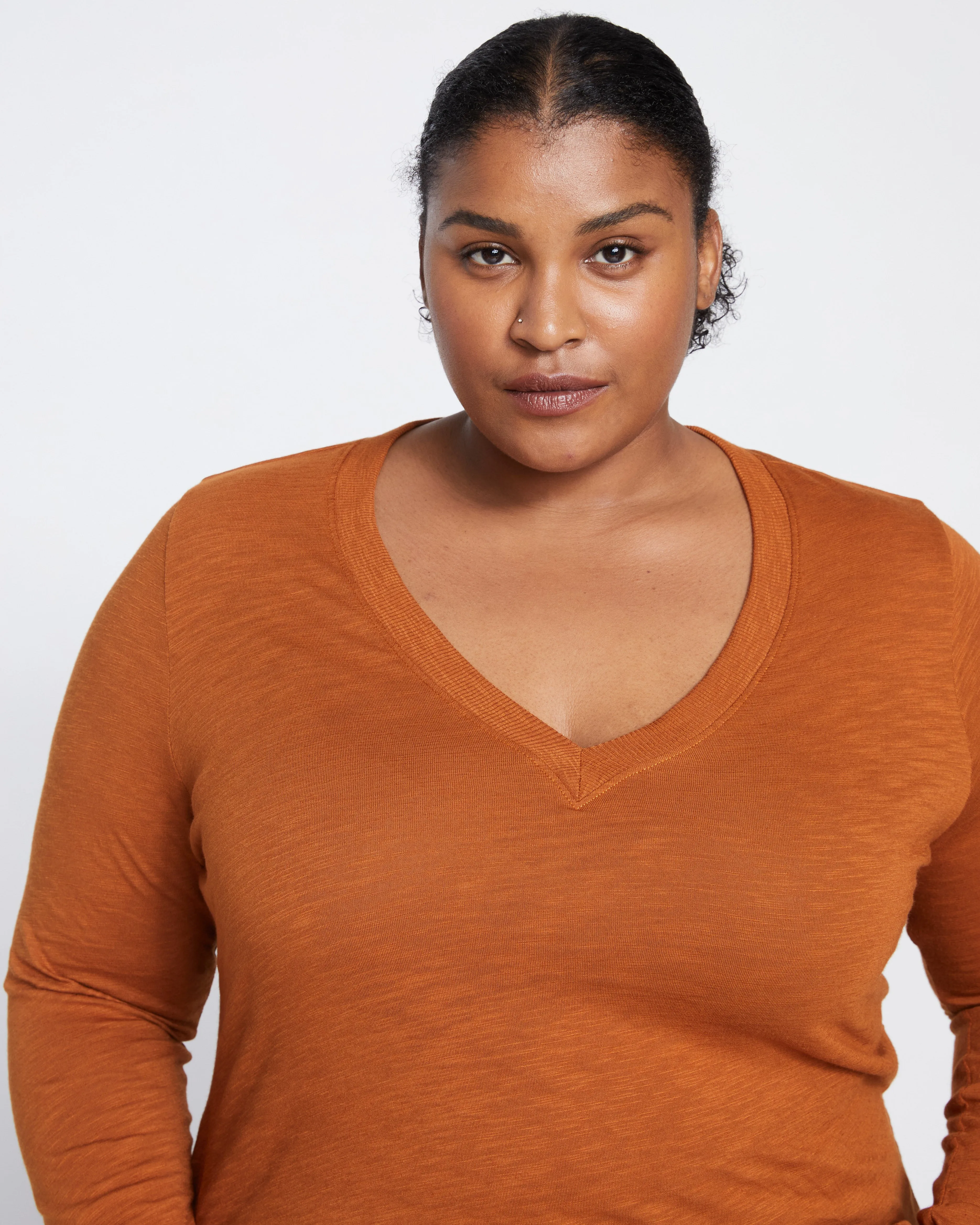 Phoenix Light-As-Air V Neck Tee - Caramel Cafe sold by Universal Standard