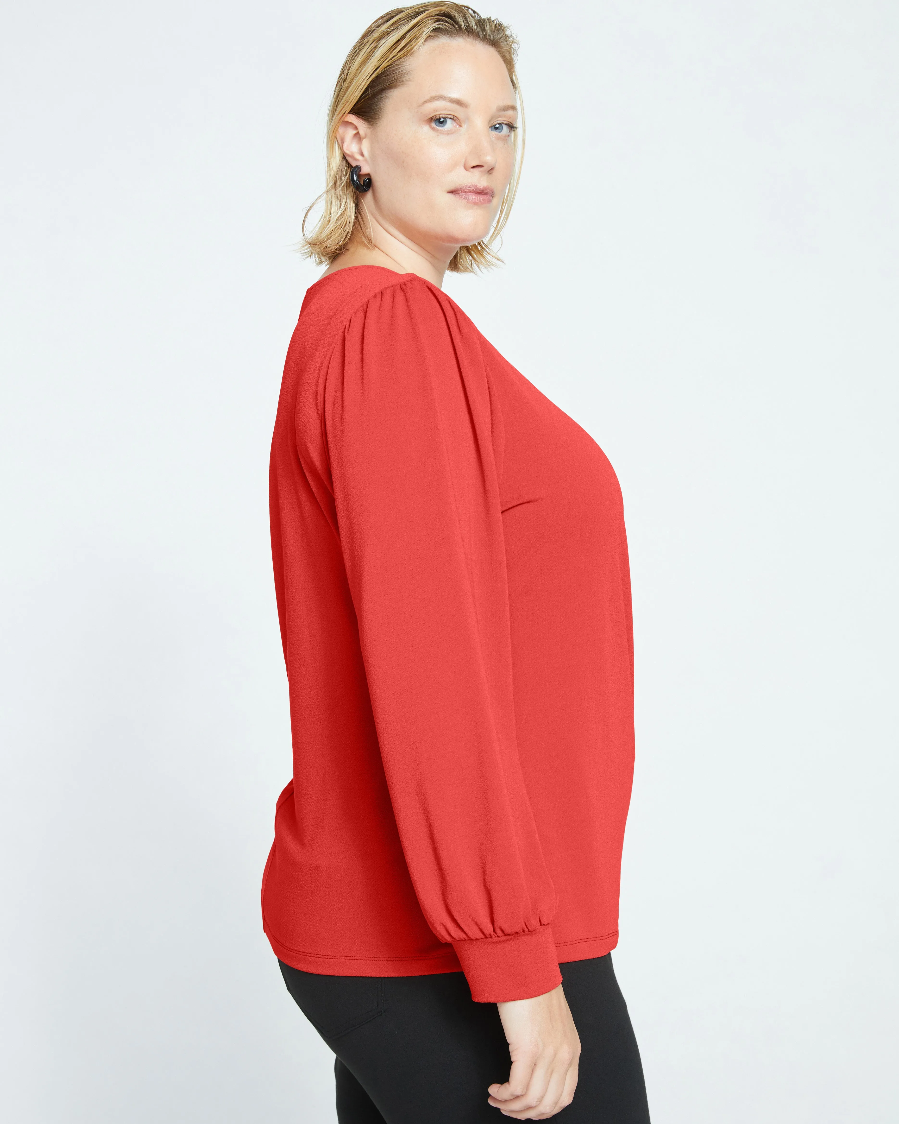 Crepe Jersey Gathered V-Neck Blouse - Vermilion Red sold by Universal Standard product image thumbnail 3