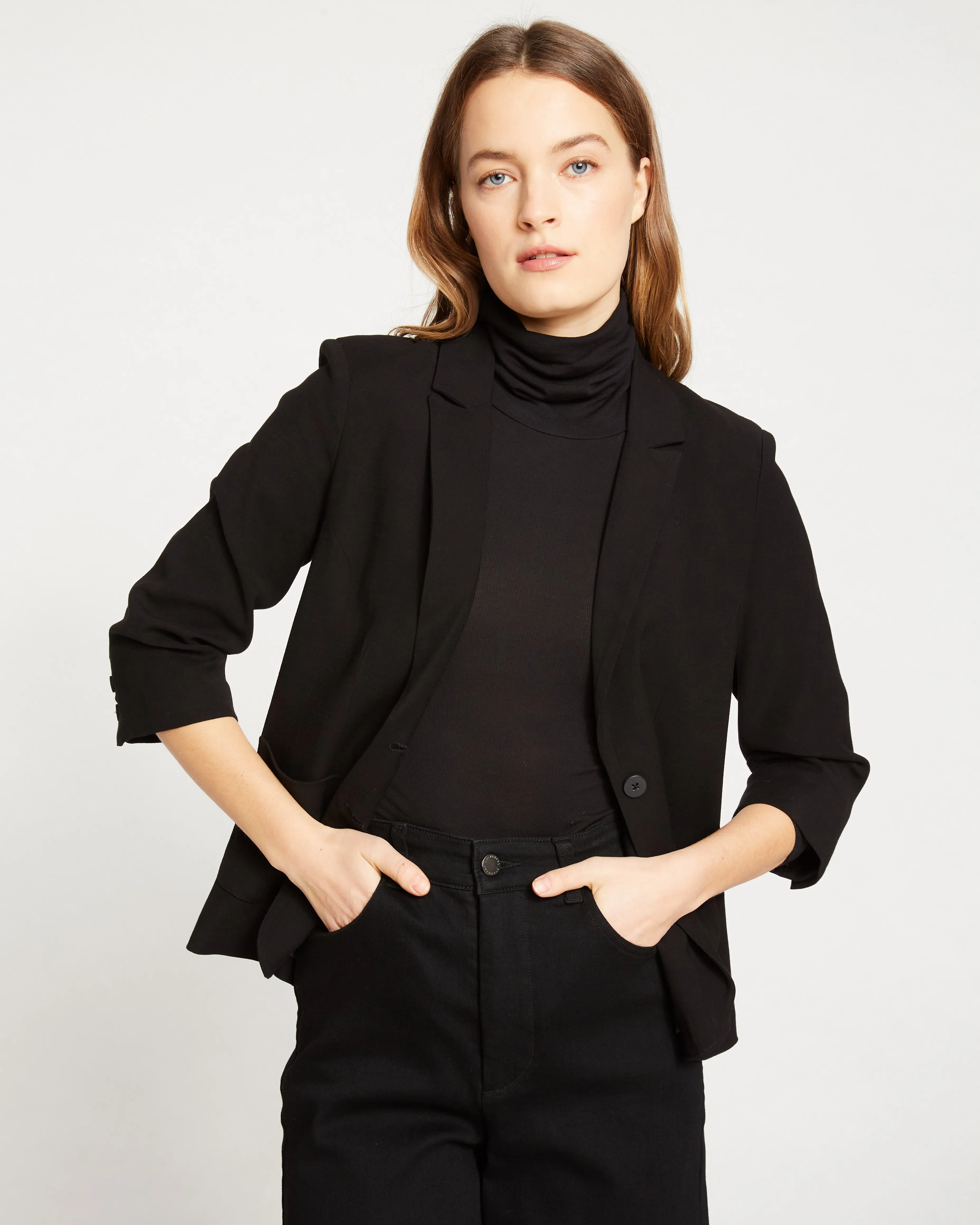 Meg Double Luxe Short Blazer - Black sold by Universal Standard