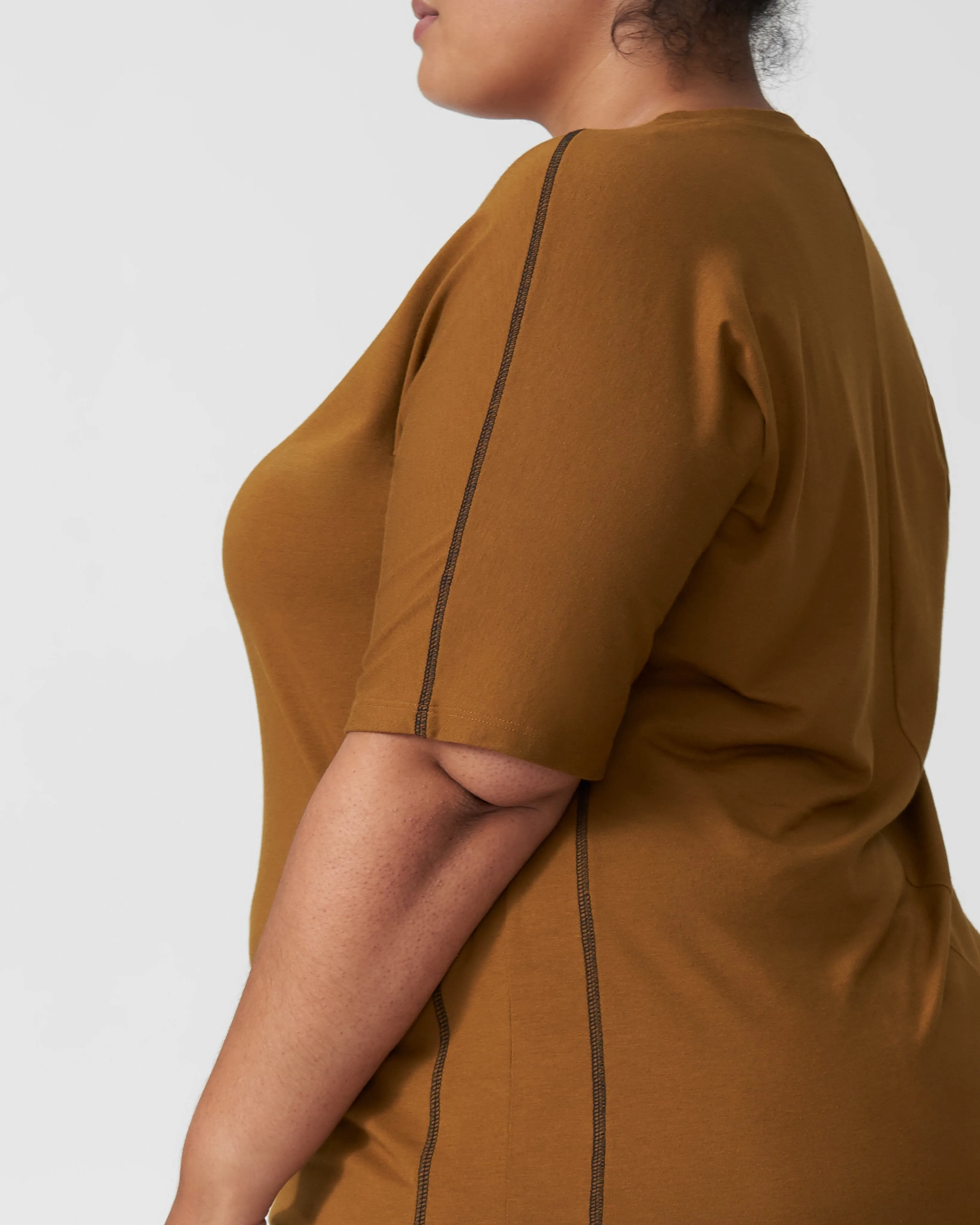 Venencia Short Sleeve Contrast Stitch Top - Caramel sold by Universal Standard product image thumbnail 3