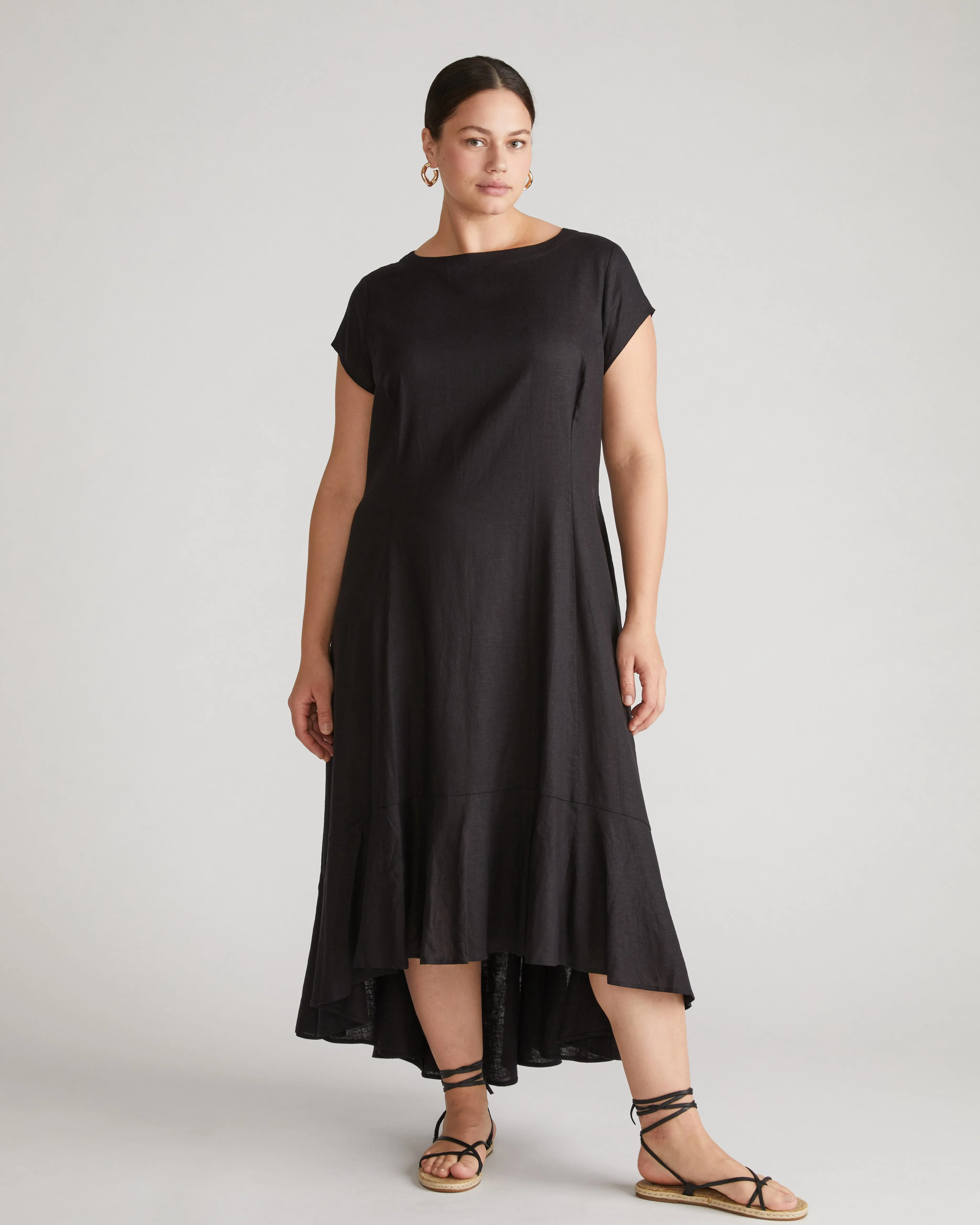 Sunset Linen Flounce Dress - Black sold by Universal Standard
