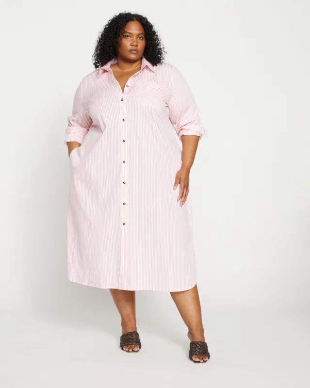 Odeon Stretch Poplin Shirtdress - Pink/White Stripe sold by Universal Standard