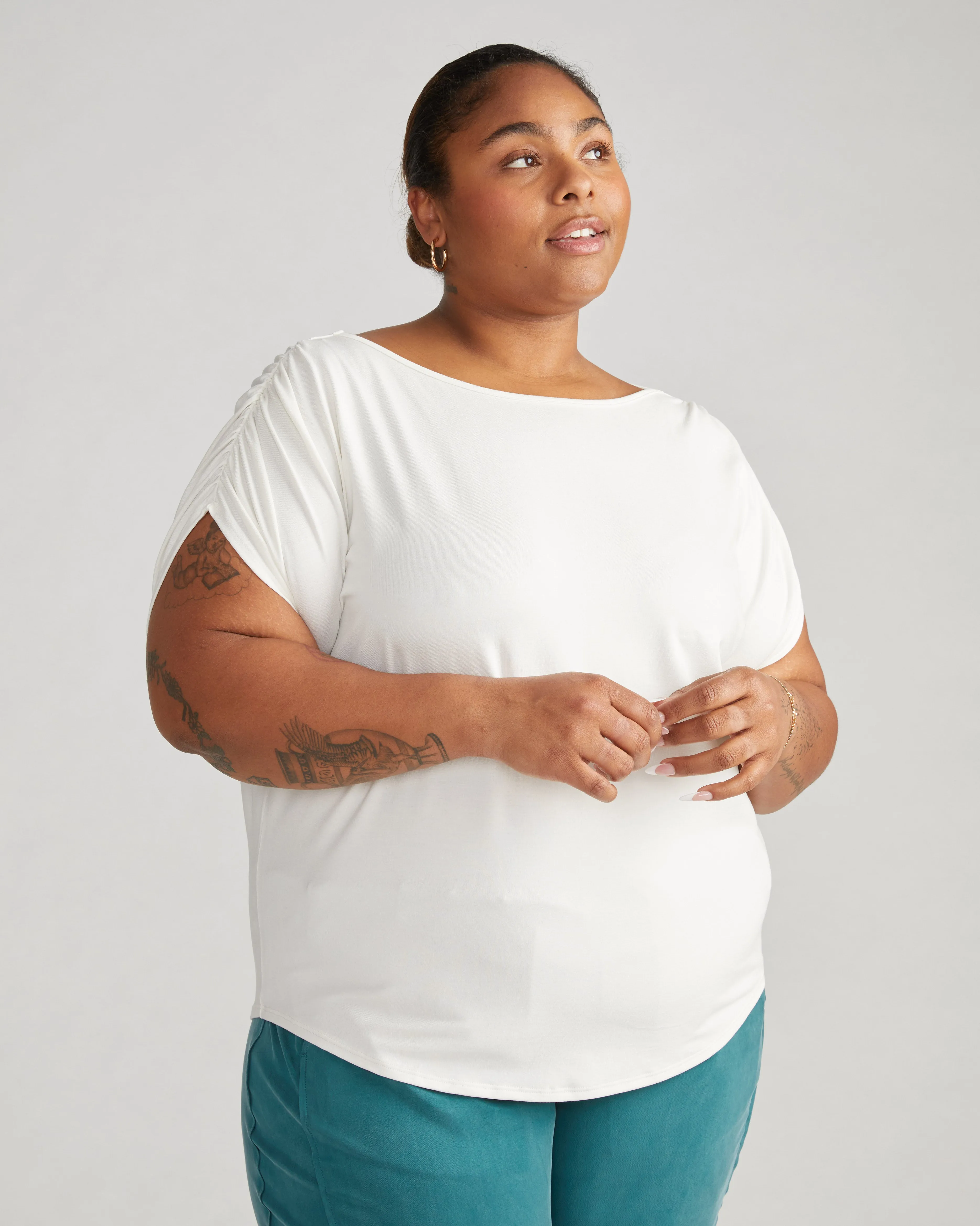 Helena Divine Jersey Gathered Tee - White sold by Universal Standard