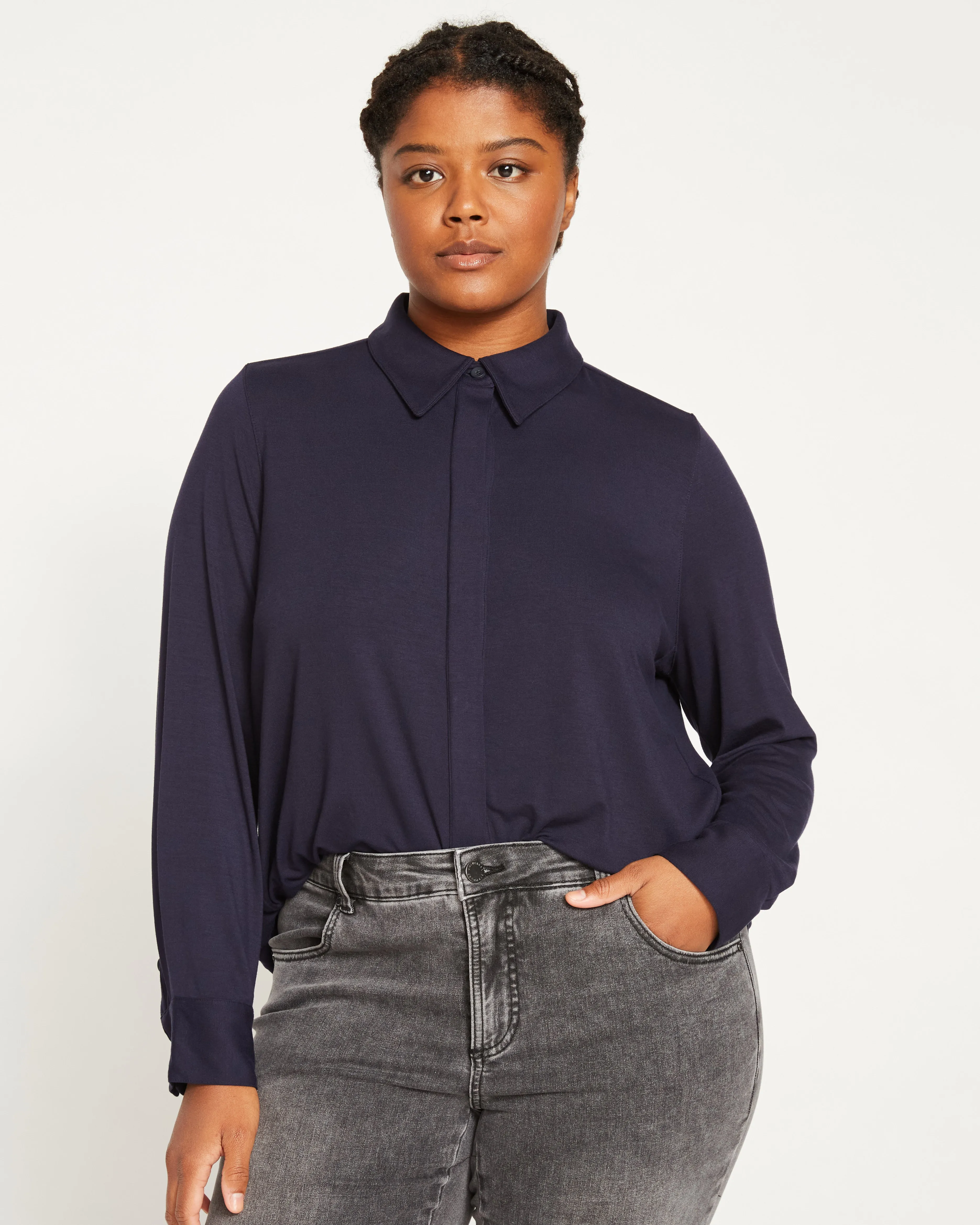 Elbe Liquid Jersey Shirt Classic Fit - Midnight sold by Universal Standard